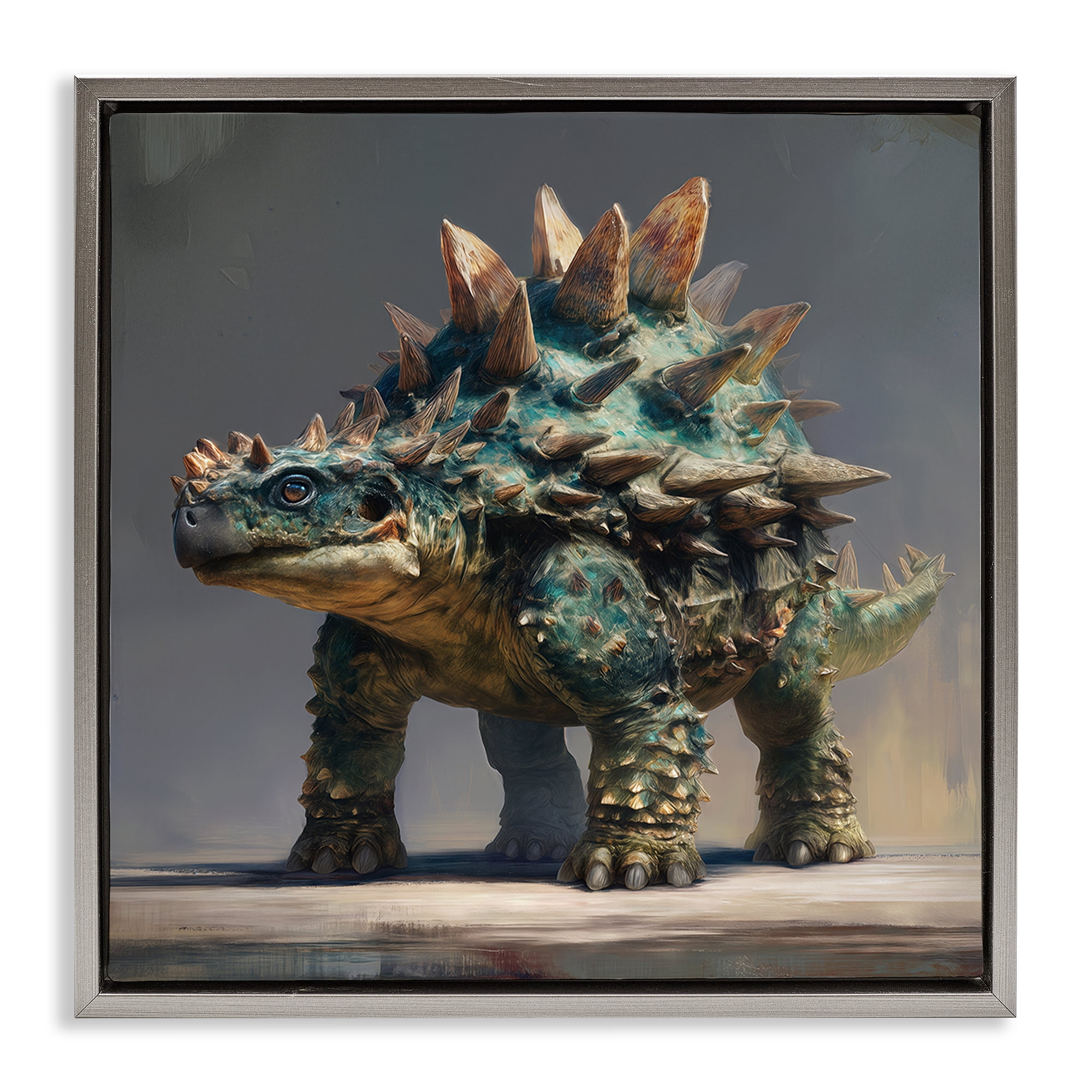Stupell Industries Prehistoric Ankylosaurus Portrait Gray Framed Floater Canvas Wall Art, design by Wumples