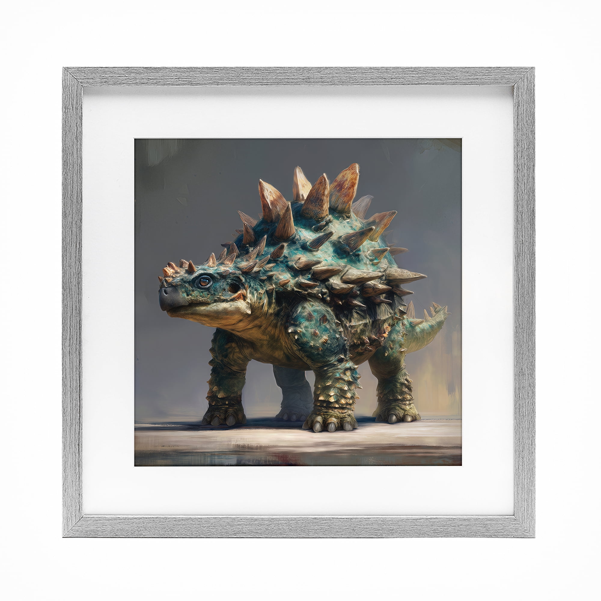 Stupell Industries Prehistoric Ankylosaurus Portrait Gray Framed Print Under Glass, design by Wumples