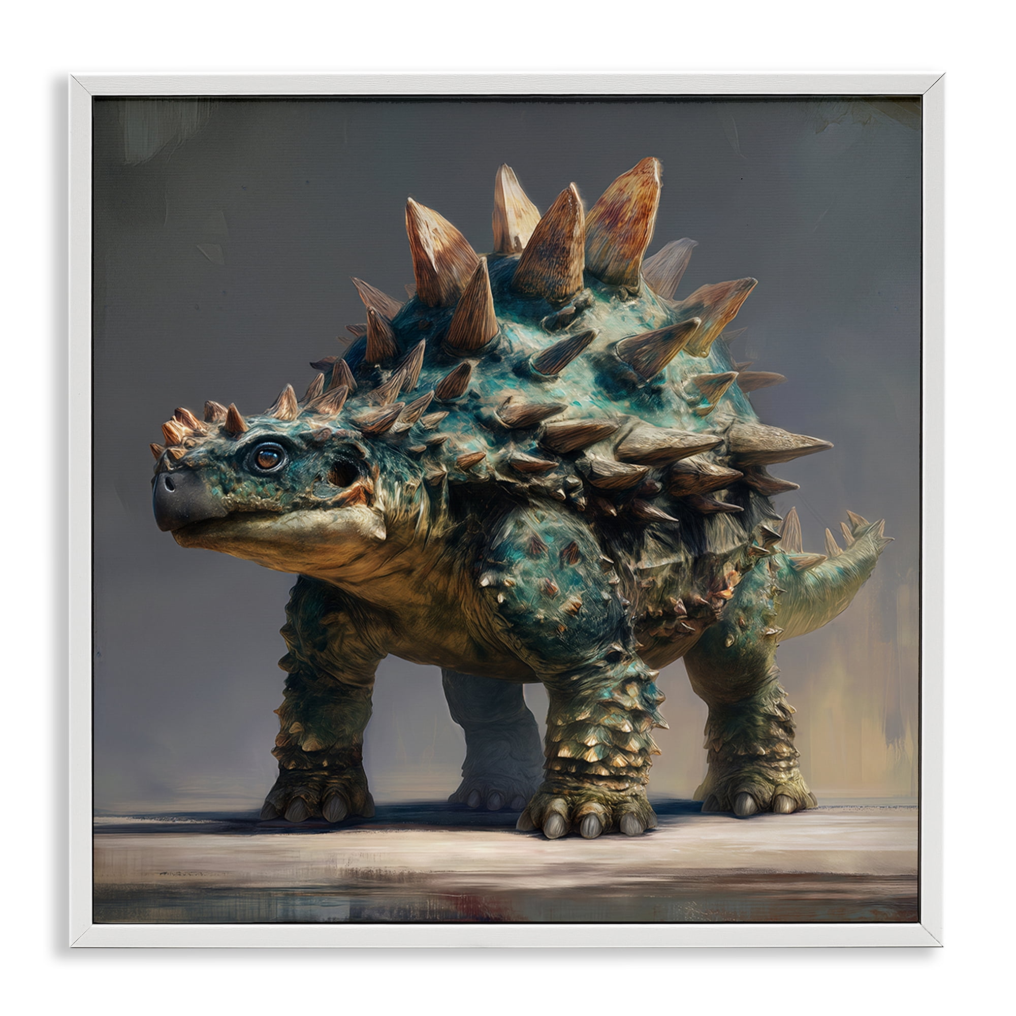 Stupell Industries Prehistoric Ankylosaurus Portrait White Framed Giclee Art, design by Wumples