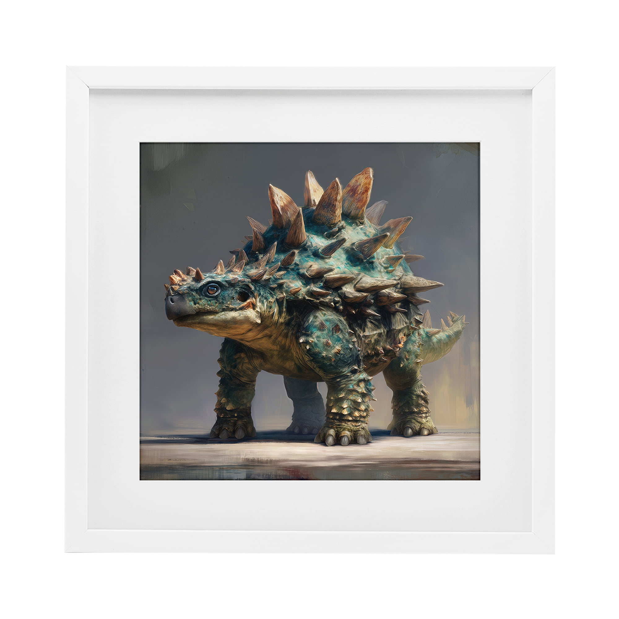 Stupell Industries Prehistoric Ankylosaurus Portrait White Framed Print Under Glass, design by Wumples