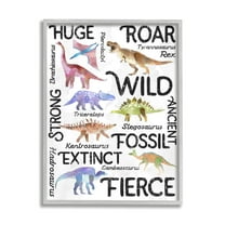 Stupell Industries Prehistoric Dinosaurs and Dino Phrases Playful Illustrations Animals & Insects Painting Gray Framed Art Print Wall Art, 11 x 14