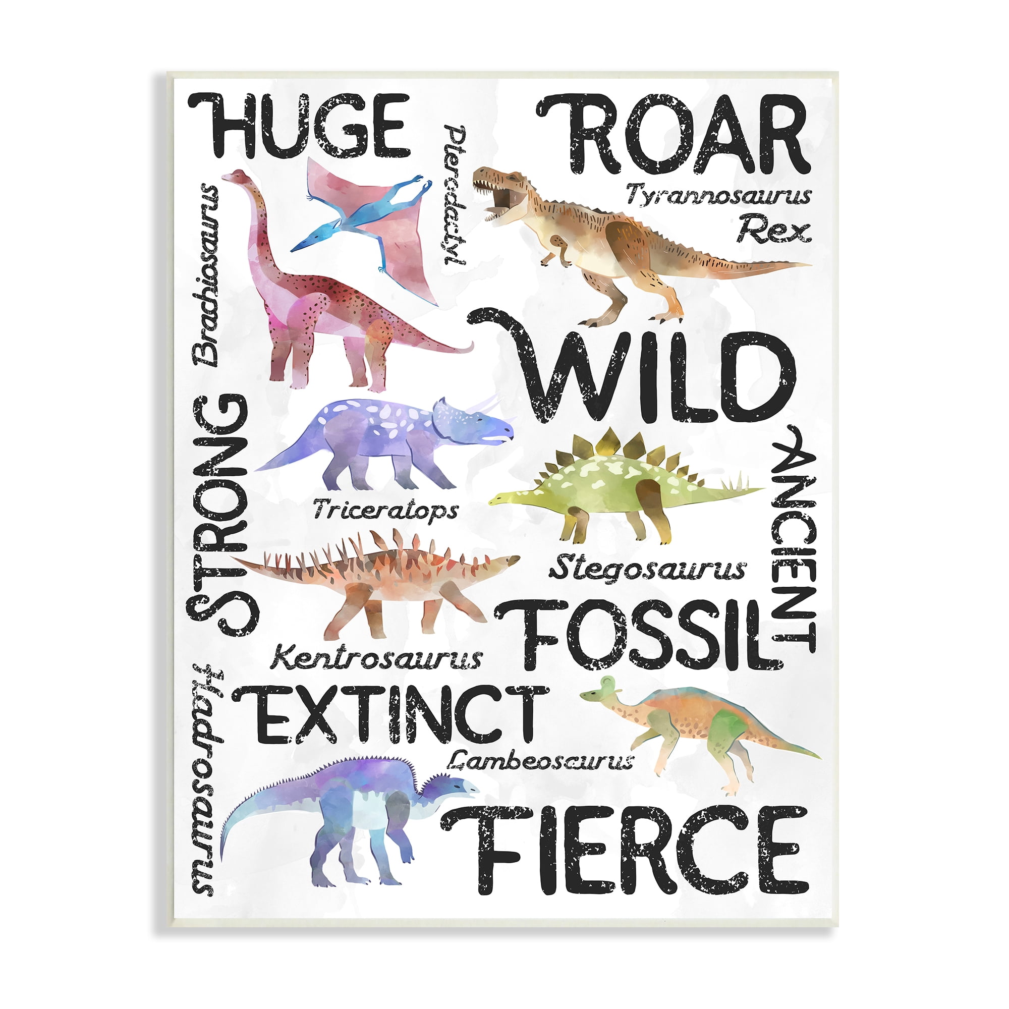 Stupell Industries Prehistoric Dinosaurs and Dino Phrases Playful Illustrations Animals & Insects Painting Unframed Art Print Wall Art, 10 x 15