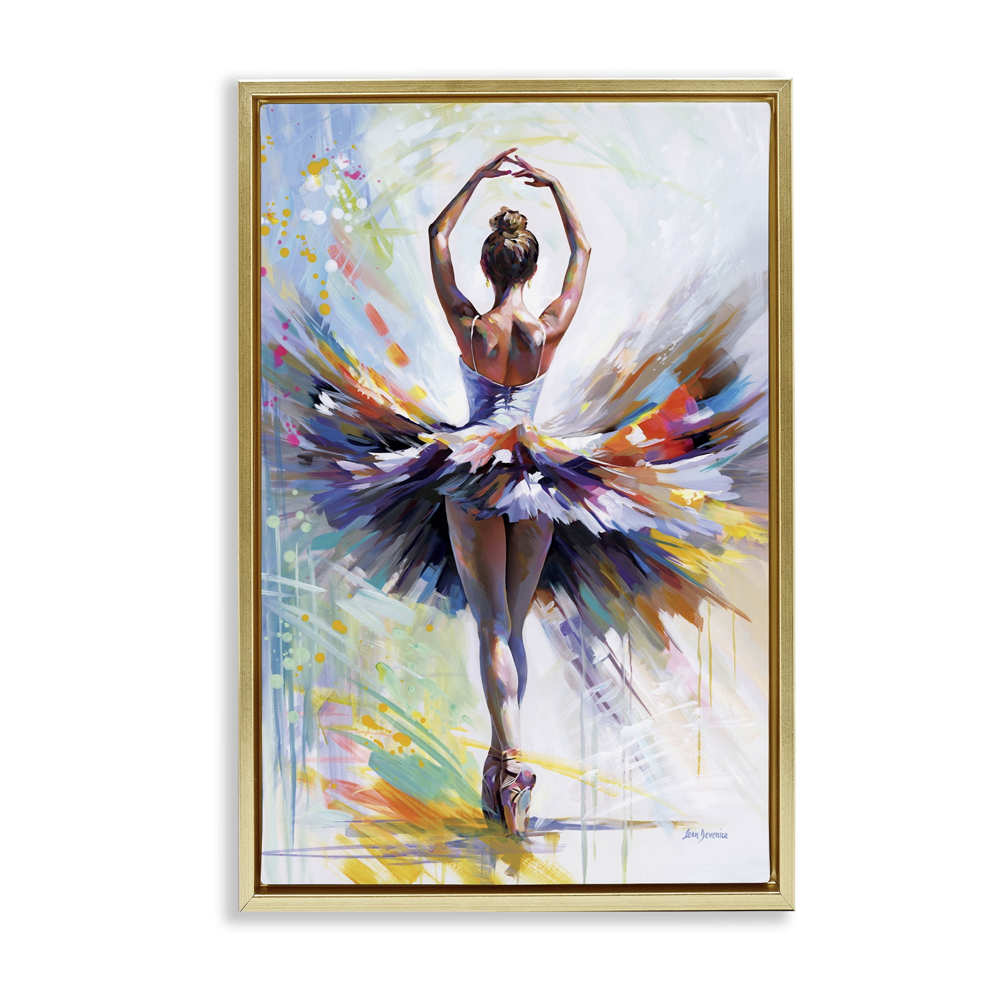 Stupell Industries Prelude to Passion Ballet Entertainment Painting Gold Floater Framed Canvas Art Print Wall Art, 17 x 25