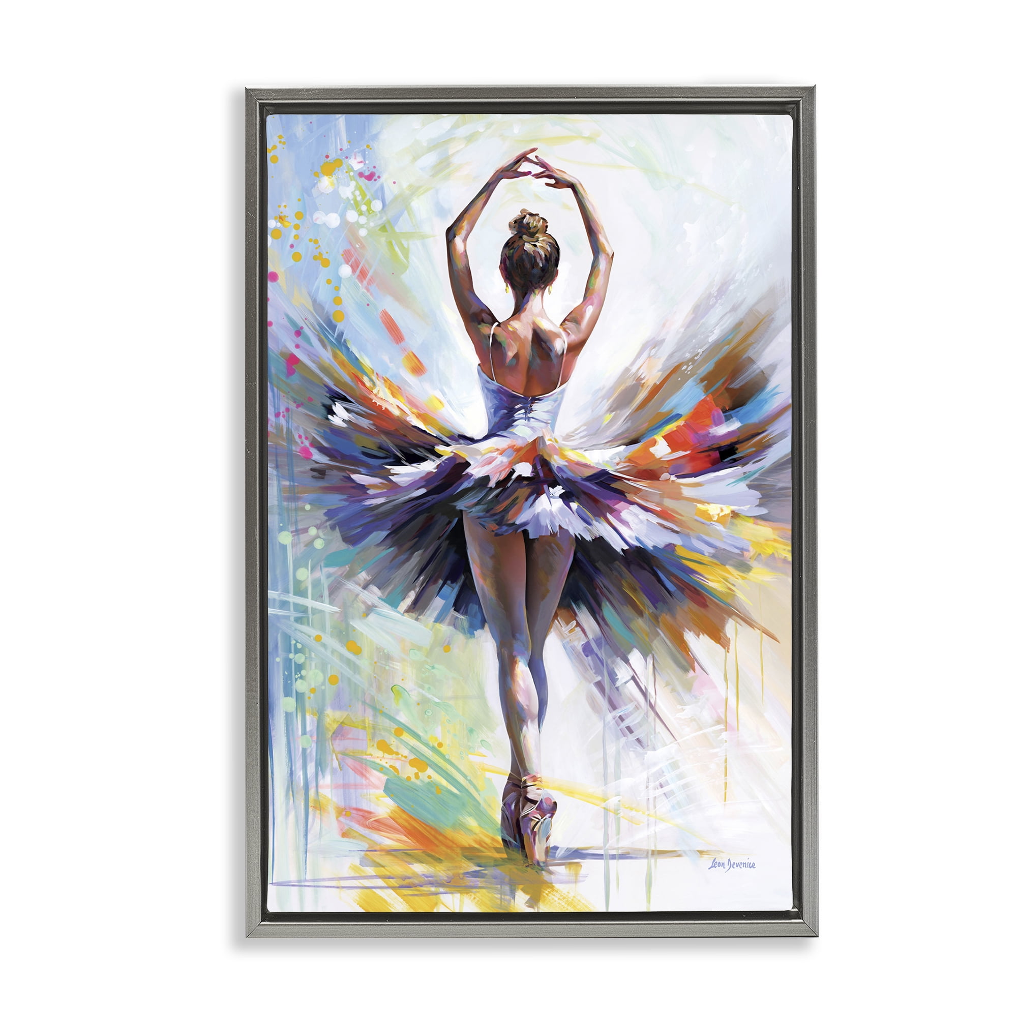 Stupell Industries Prelude to Passion Ballet Entertainment Painting Gray Floater Framed Canvas Art Print Wall Art, 17 x 25