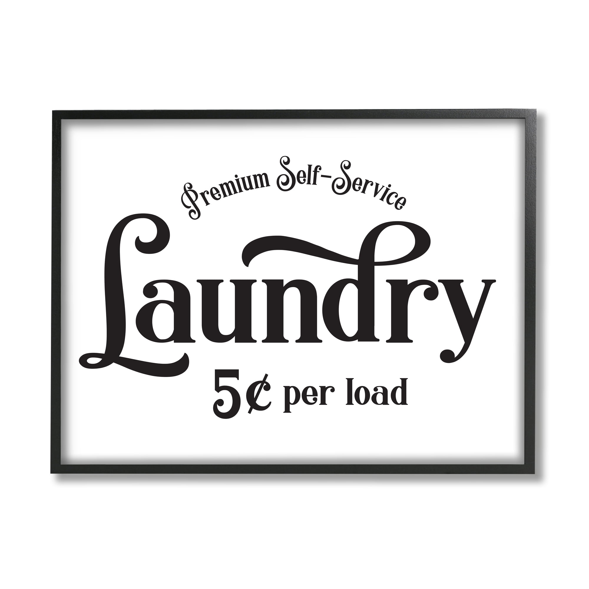 Stupell Industries Premium Laundry Sign Vintage Advertisement Minimal Typography Country Painting Black Framed Art Print Wall Art, 16 x 20, Design by Lettered and Lined