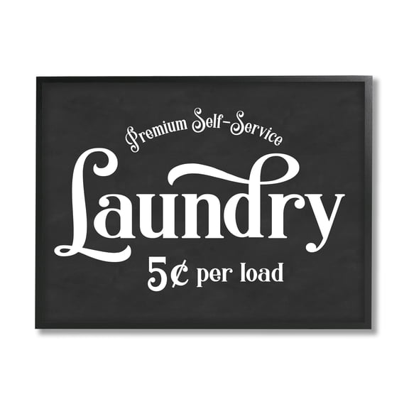 Stupell Industries Premium Self-Service Laundry Vintage Advertisement Sign Graphic Art Black Framed Art Print Wall Art, 11x14, by Lettered and Lined