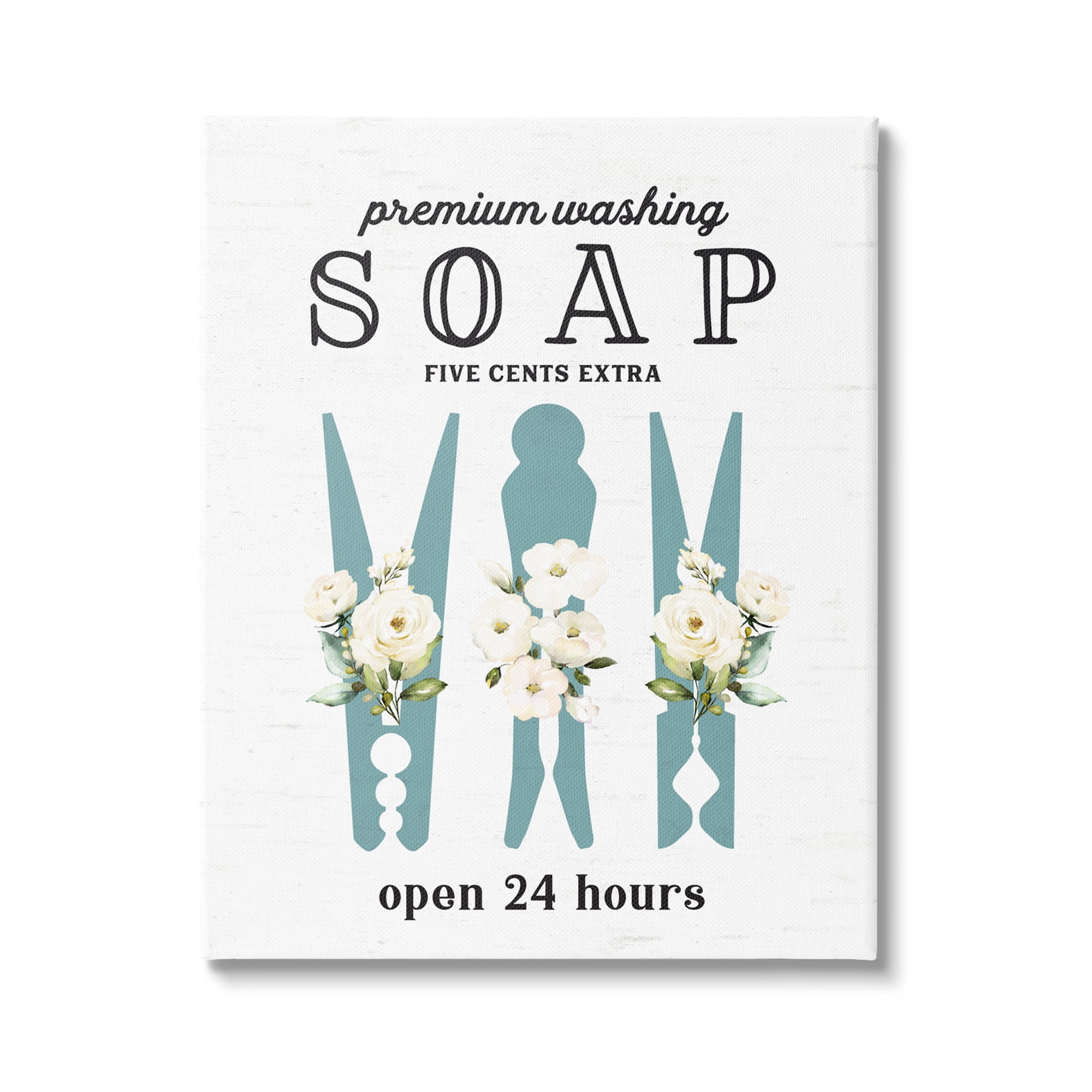 Vintage Floral Clothespins Premium Soap Laundry Sign Canvas Art