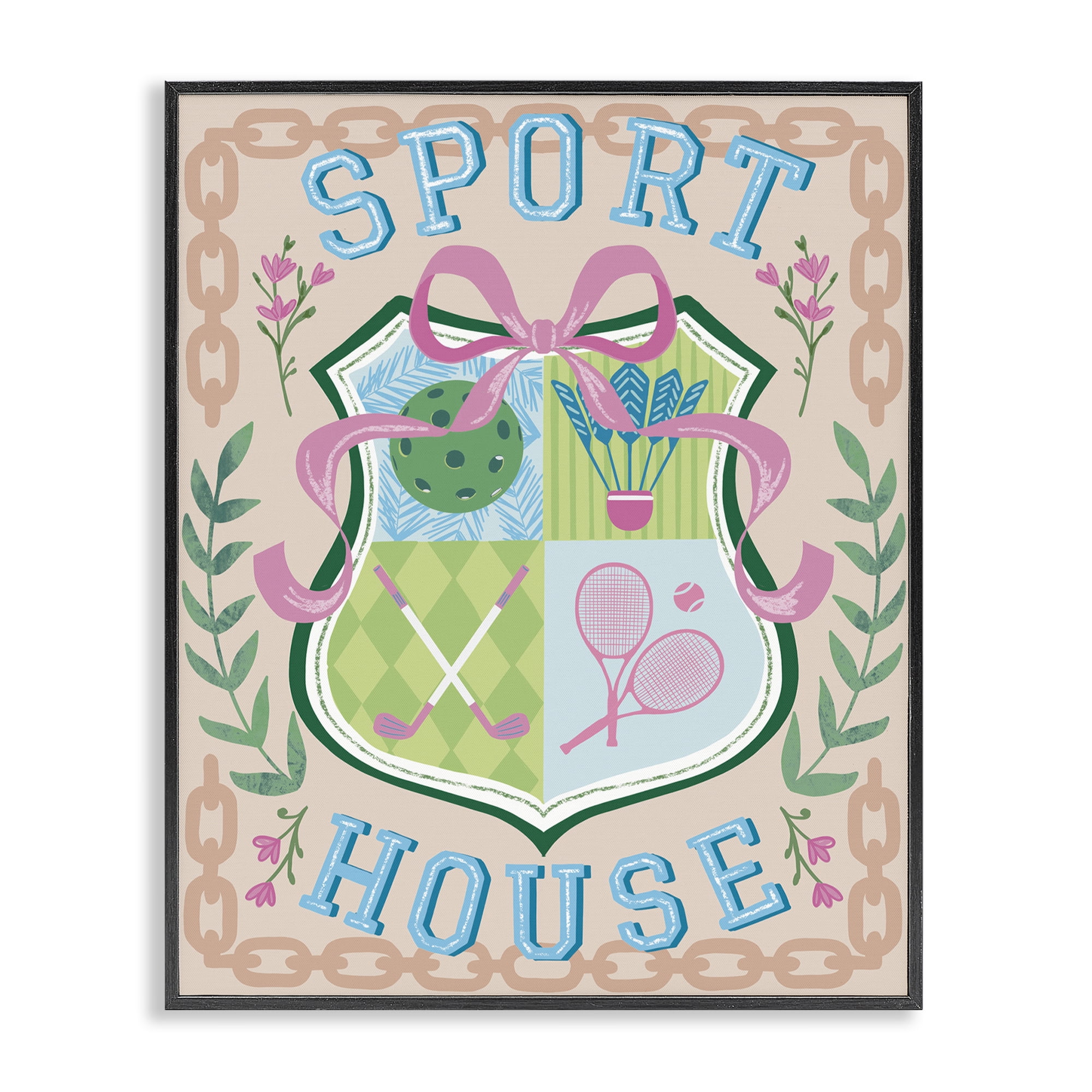 Stupell Industries Preppy Coast Emblem Sports Painting Black Framed Art Print Wall Art, 16 x 20