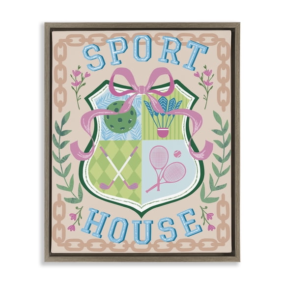 Stupell Industries Preppy Coast Emblem Sports Painting Brown Floater Framed Canvas Art Print Wall Art, 17 x 21