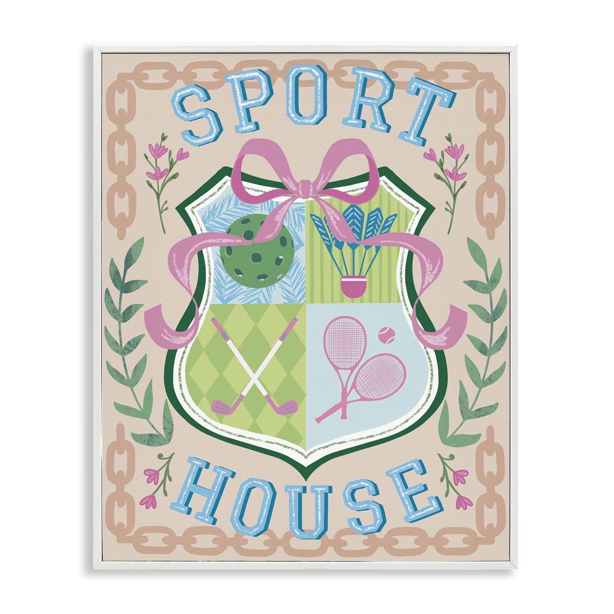 Stupell Industries Preppy Coast Emblem Sports Painting White Framed Art Print Wall Art, 11 x 14