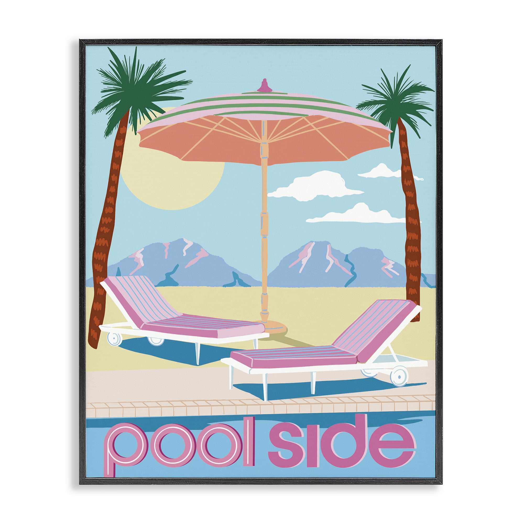 Stupell Industries Preppy Coastal Poolside Nautical & Beach Painting Black Framed Art Print Wall Art, 16 x 20