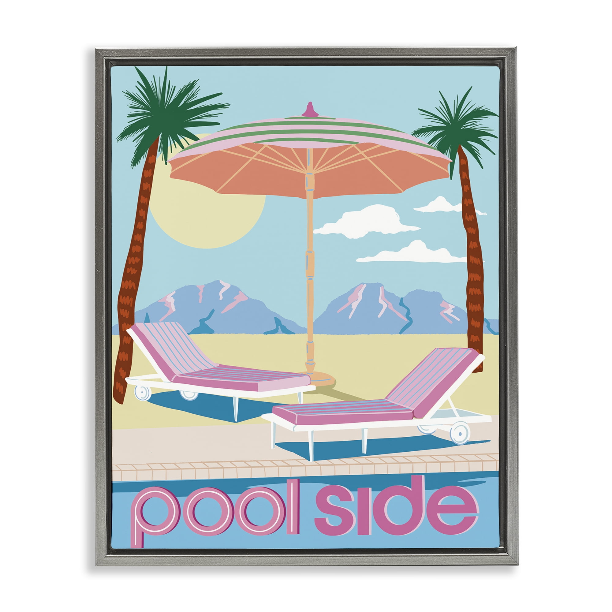 Stupell Industries Preppy Coastal Poolside Nautical & Beach Painting Gray Floater Framed Canvas Art Print Wall Art, 17 x 21