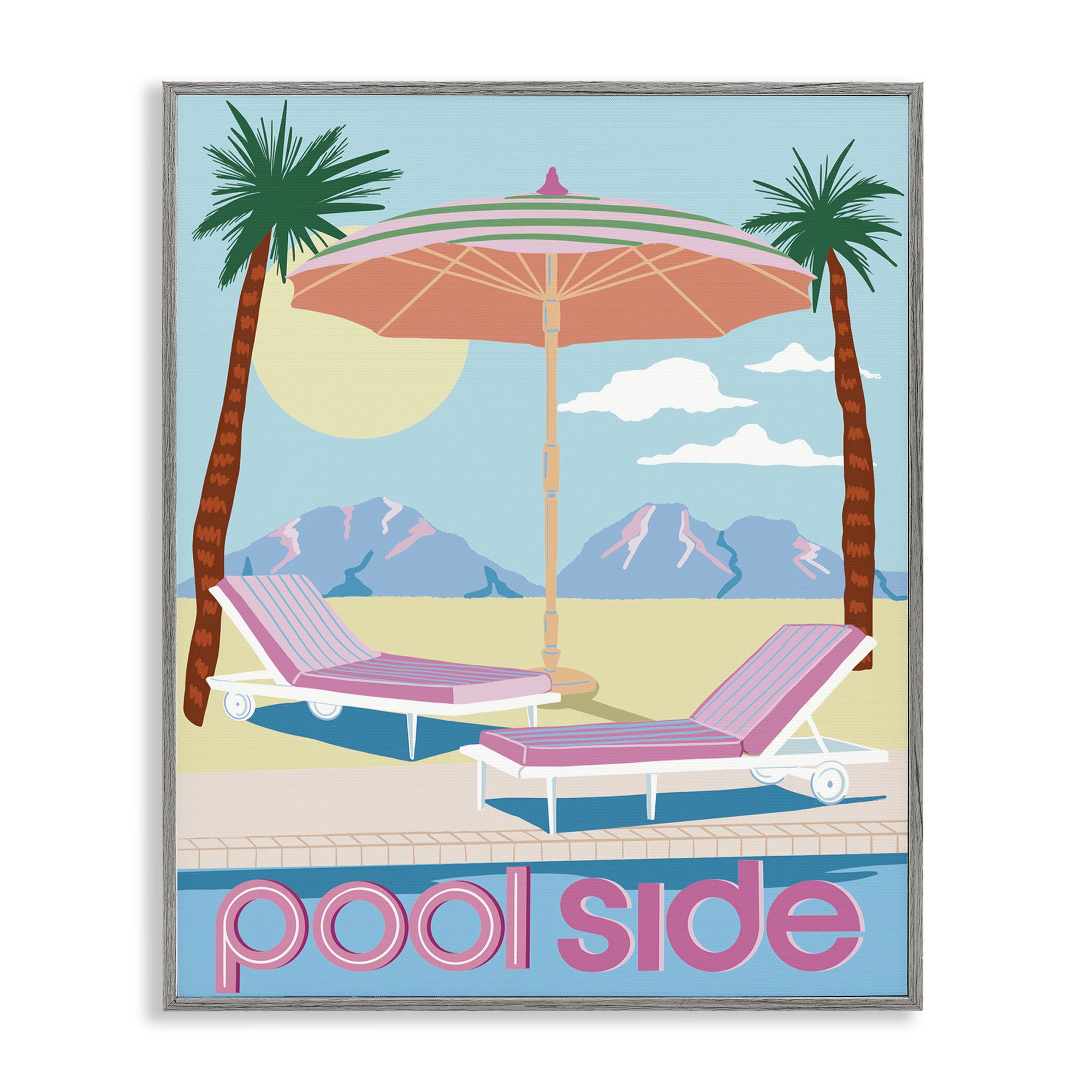 Stupell Industries Preppy Coastal Poolside Nautical & Beach Painting Gray Framed Art Print Wall Art, 11 x 14