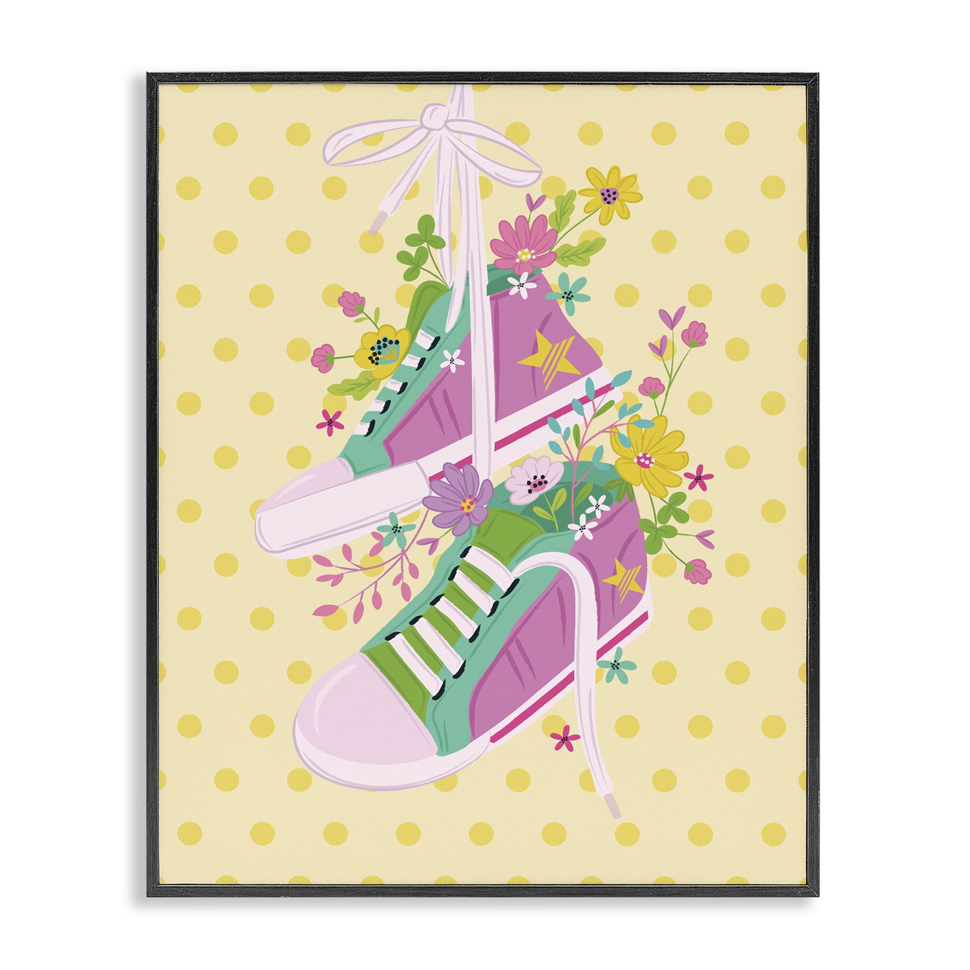 Stupell Industries Preppy Floral Sneakers Fashion Painting Black Framed Art Print Wall Art, 24 x 30