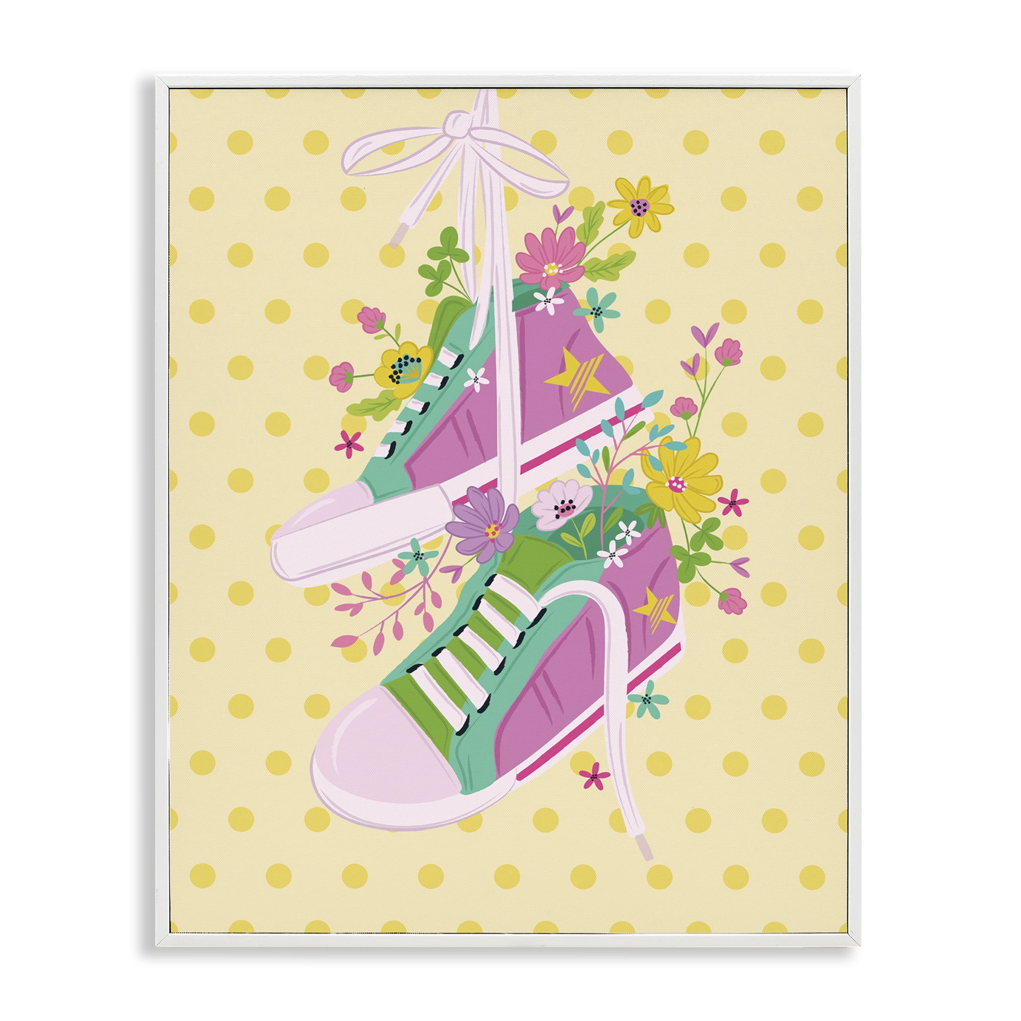 Stupell Industries Preppy Floral Sneakers Fashion Painting White Framed Art Print Wall Art, 24 x 30
