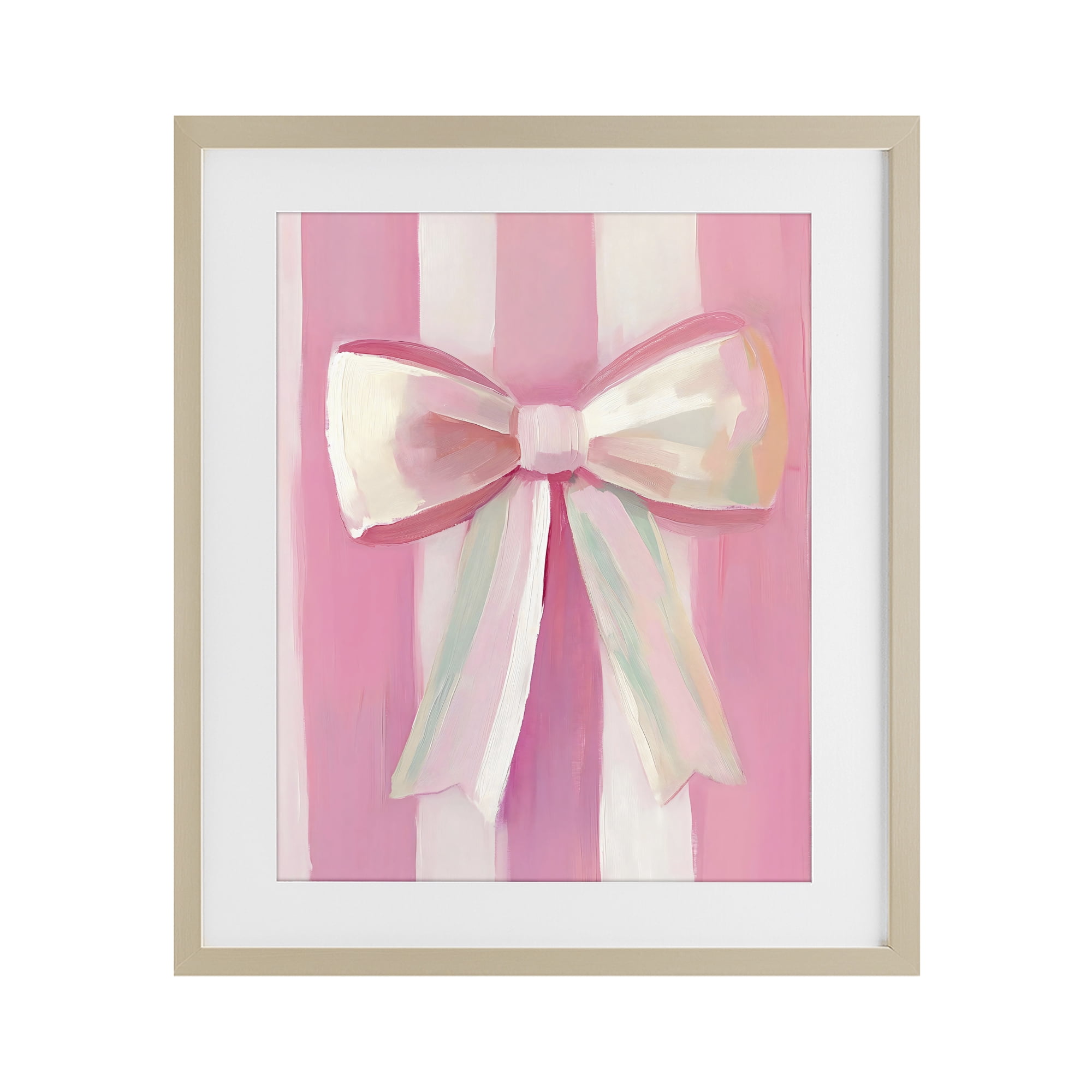 Stupell Industries Preppy Pink Bow on Stripes Birch Framed Print Under Glass, design by The Prints Vibe