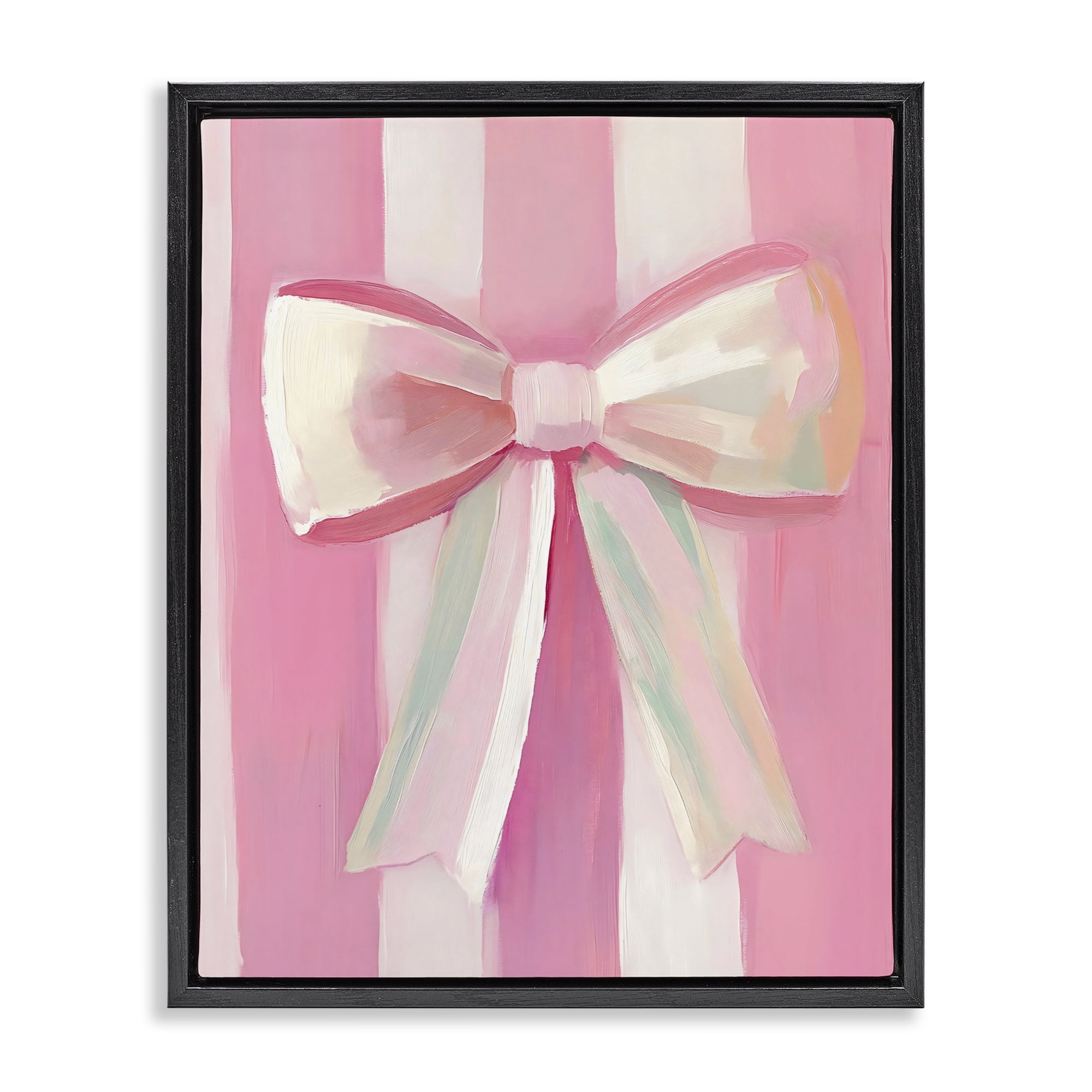 Stupell Industries Preppy Pink Bow on Stripes Black Framed Floater Canvas Wall Art, design by The Prints Vibe