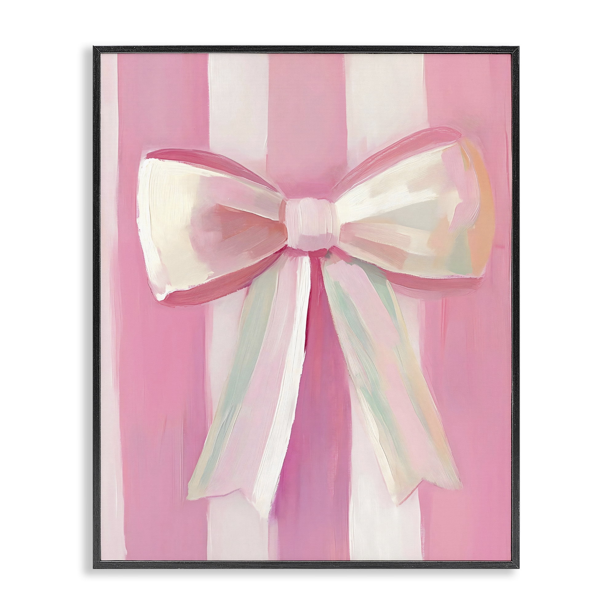 Stupell Industries Preppy Pink Bow on Stripes Black Framed Giclee Art, design by The Prints Vibe