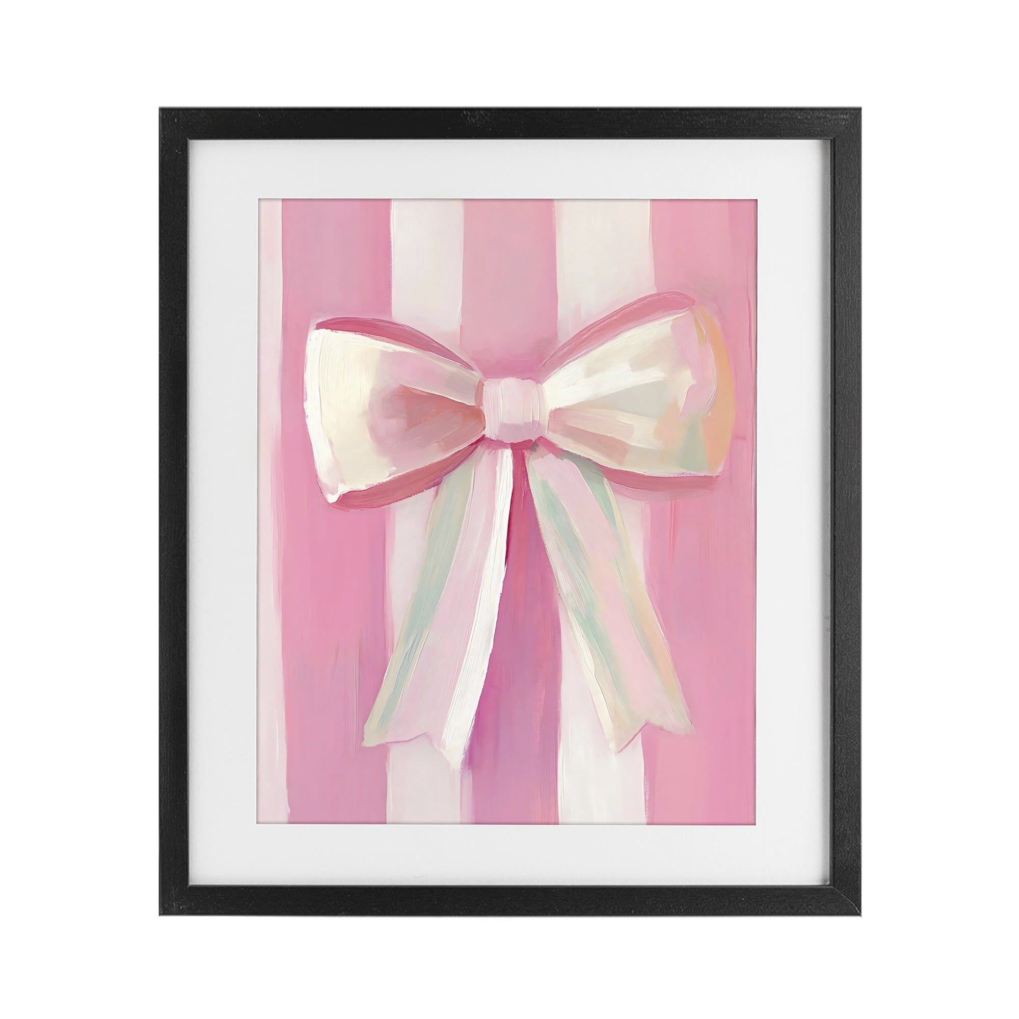 Stupell Industries Preppy Pink Bow on Stripes Black Framed Print Under Glass, design by The Prints Vibe