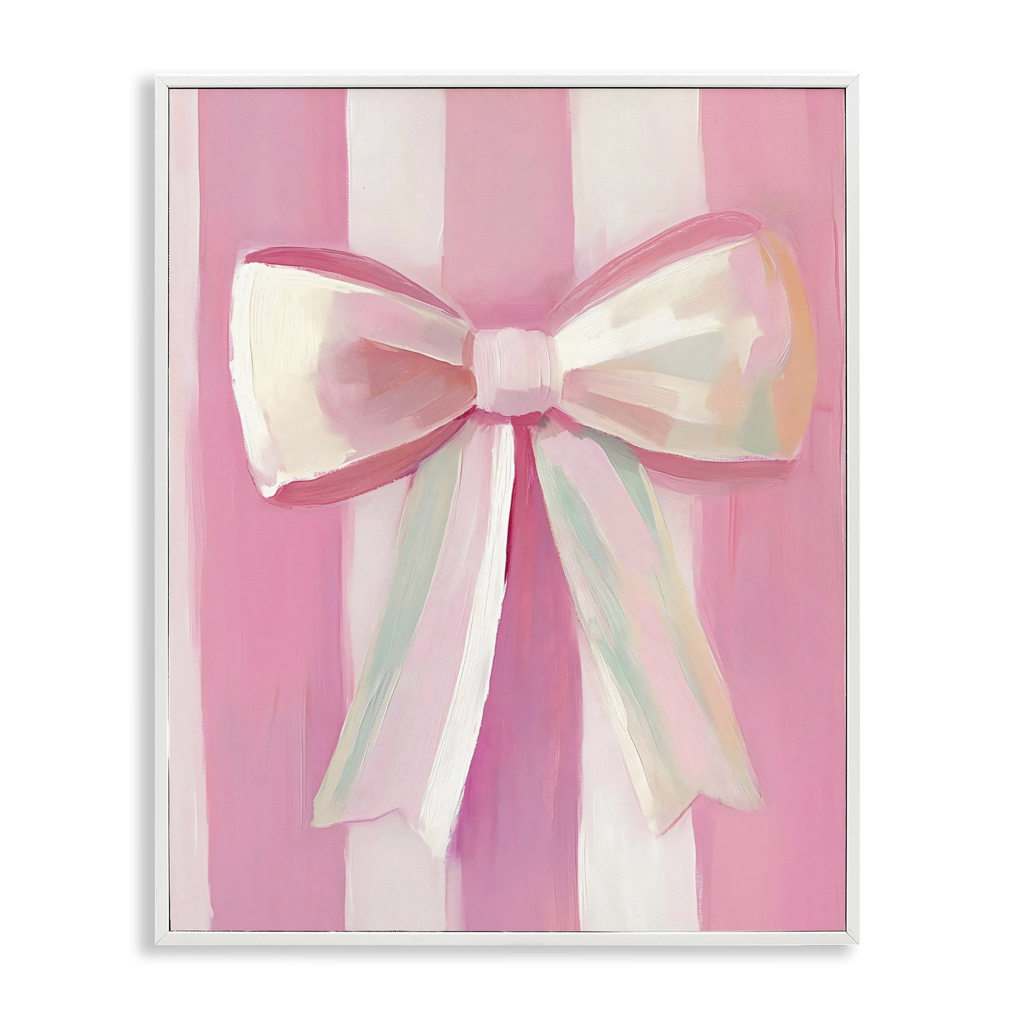 Stupell Industries Preppy Pink Bow on Stripes White Framed Giclee Art, design by The Prints Vibe