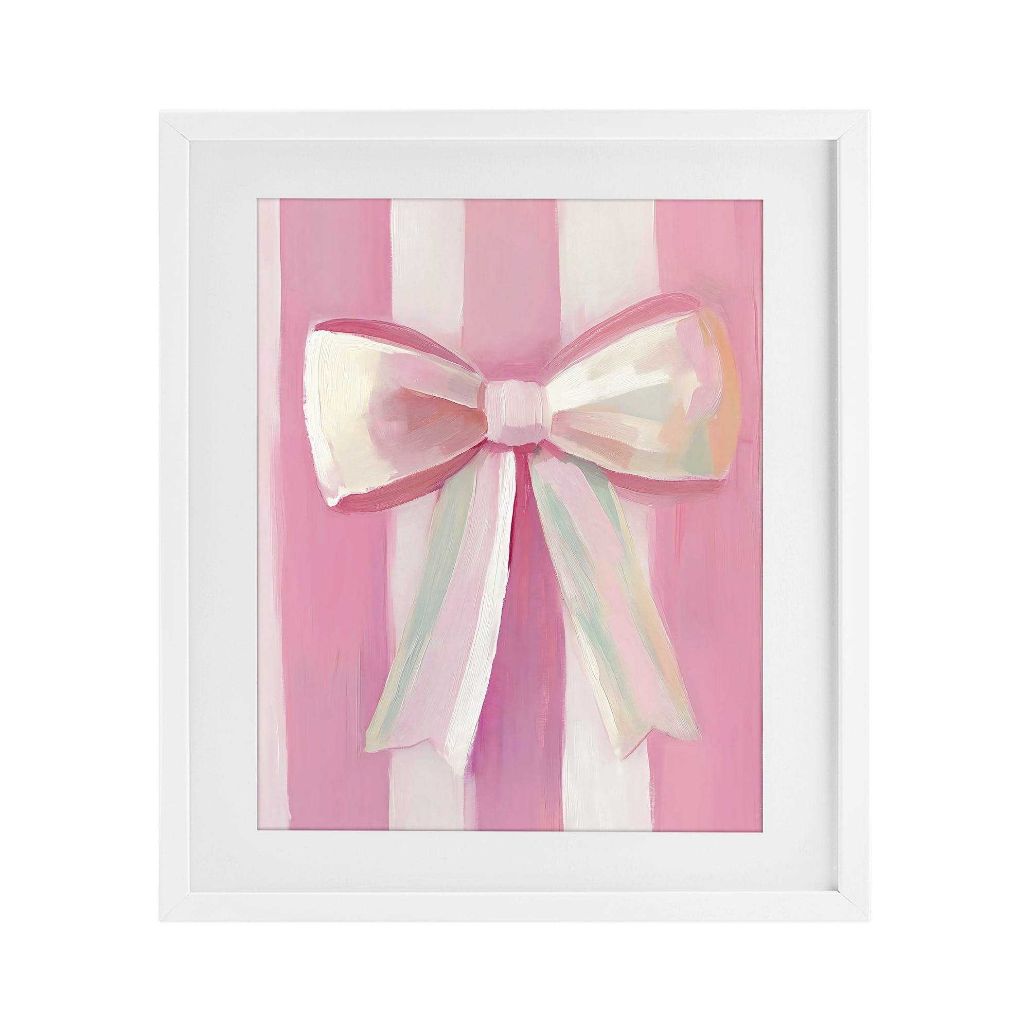 Stupell Industries Preppy Pink Bow on Stripes White Framed Print Under Glass, design by The Prints Vibe
