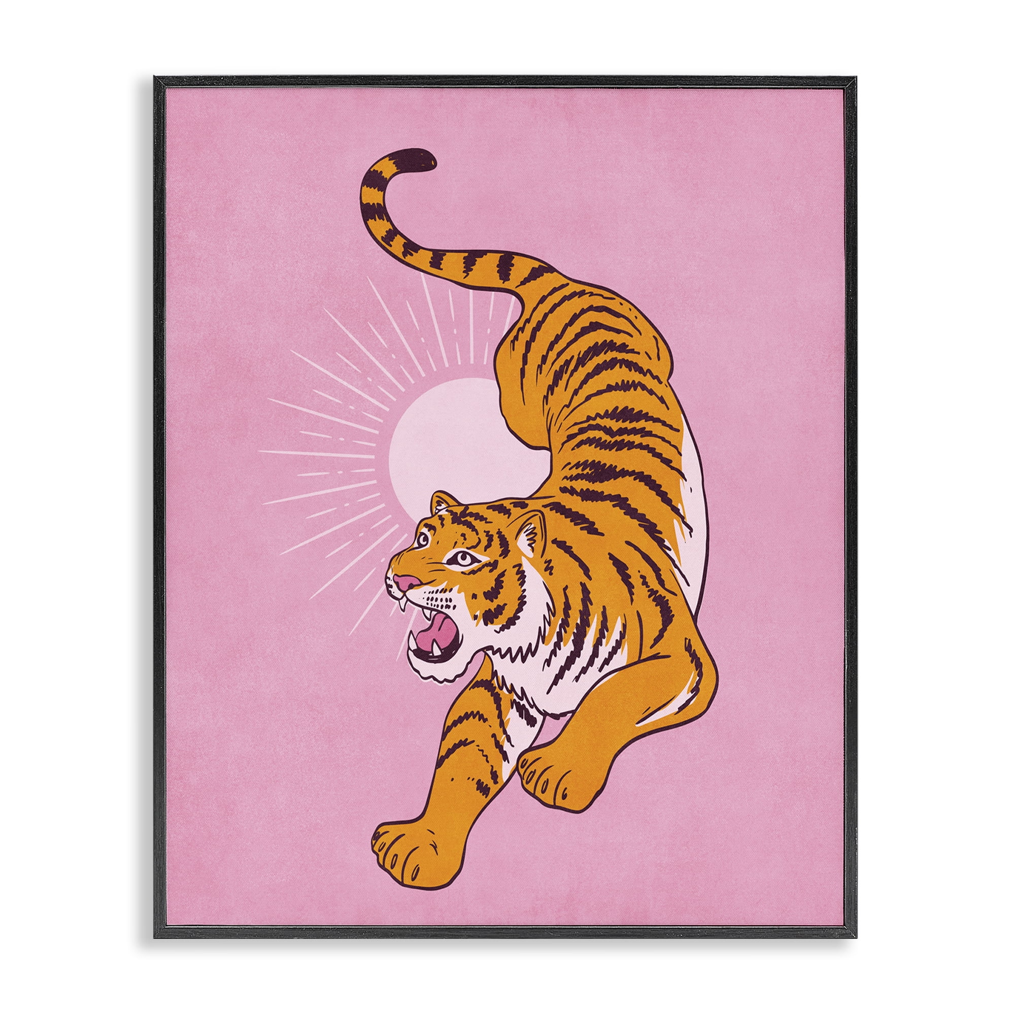 Stupell Industries Preppy Roaring Tiger Animals Painting Black Framed Art Print Wall Art, 16 x 20