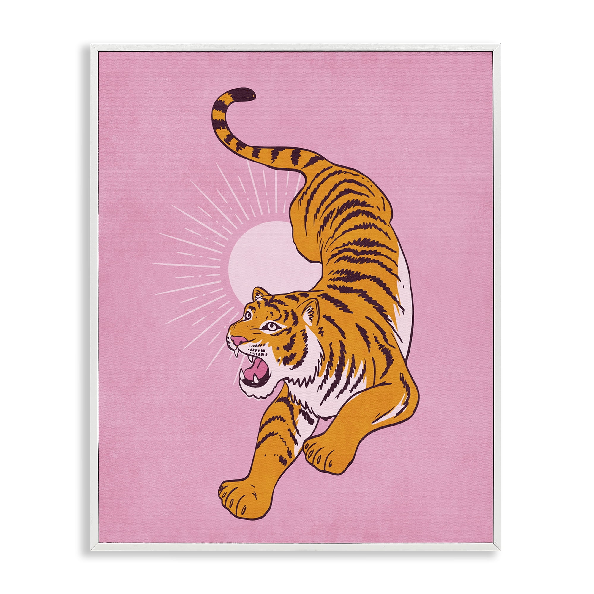 Stupell Industries Preppy Roaring Tiger Animals Painting White Framed Art Print Wall Art, 11 x 14