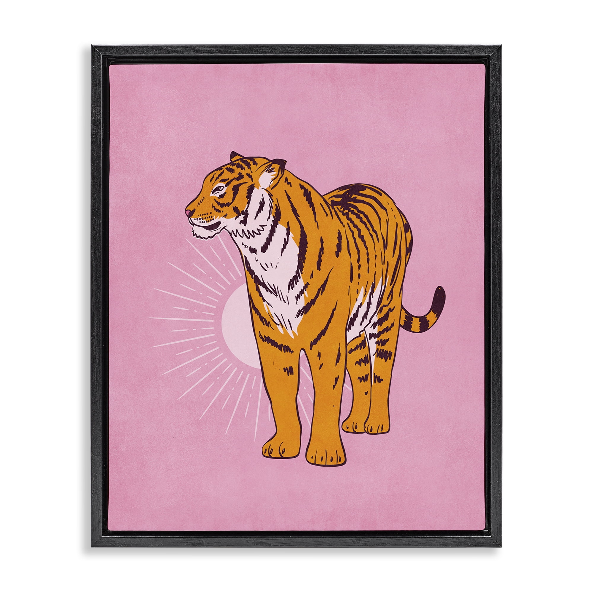 Stupell Industries Preppy Tiger Standing Animals Painting Black Floater Framed Canvas Art Print Wall Art, 25 x 31