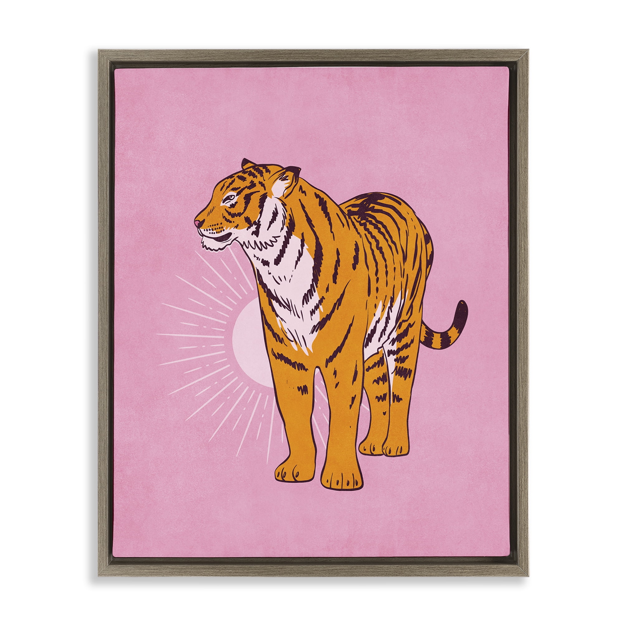 Stupell Industries Preppy Tiger Standing Animals Painting Brown Floater Framed Canvas Art Print Wall Art, 17 x 21