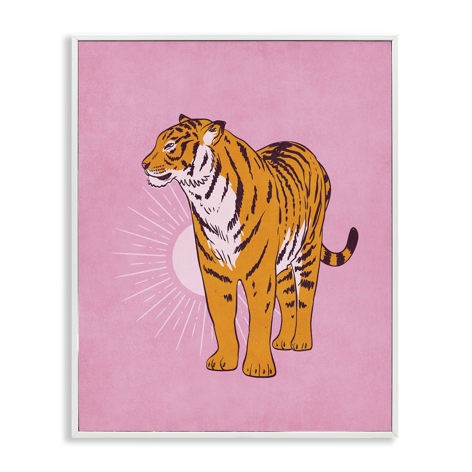 Stupell Industries Preppy Tiger Standing Animals Painting White Framed Art Print Wall Art, 11 x 14