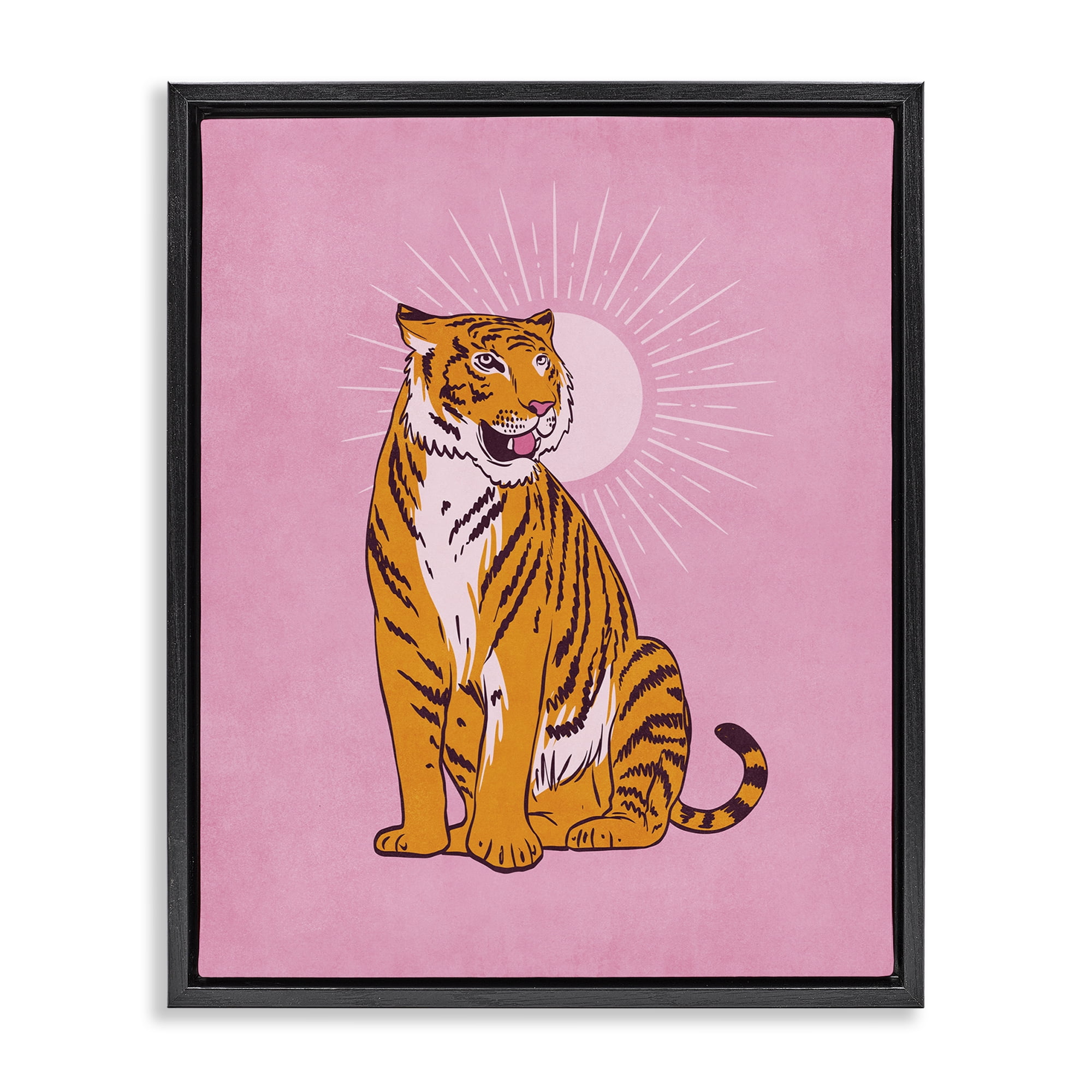 Stupell Industries Preppy Tiger on Pink Animals Painting Black Floater Framed Canvas Art Print Wall Art, 25 x 31