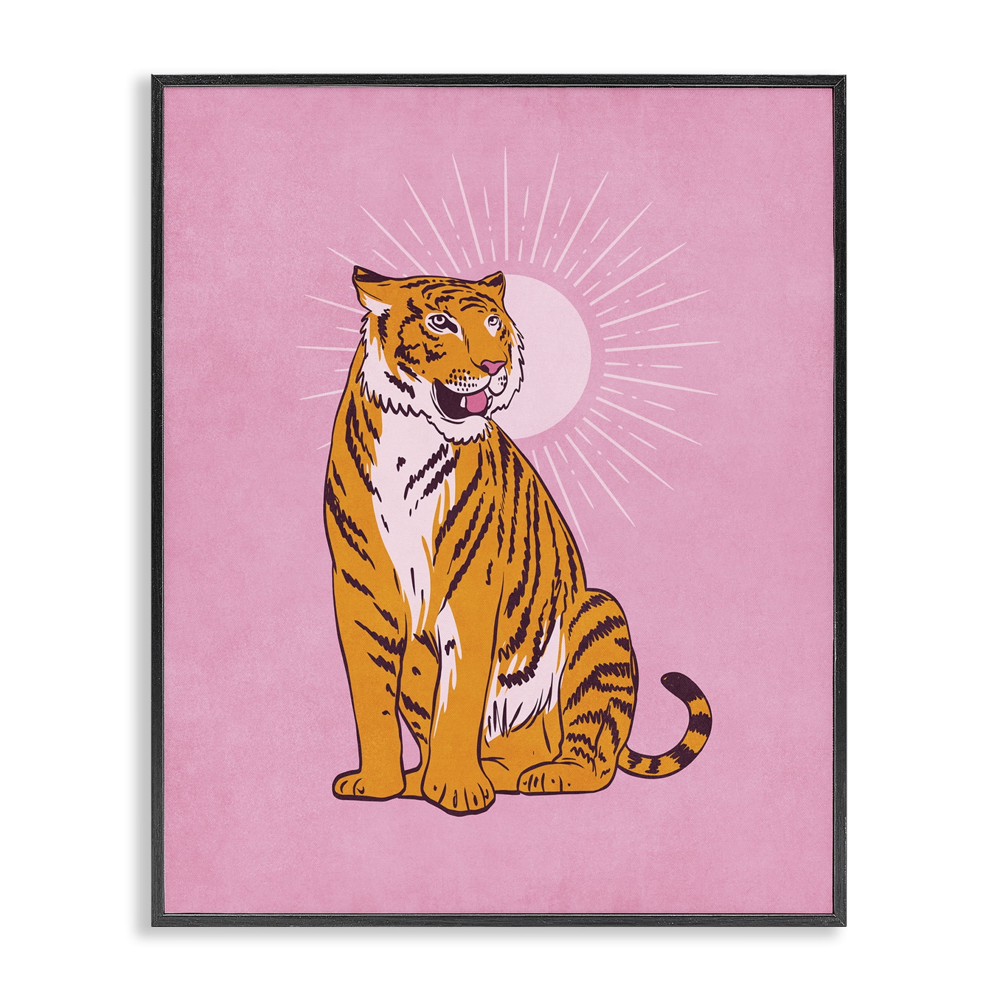 Stupell Industries Preppy Tiger on Pink Animals Painting Black Framed Art Print Wall Art, 16 x 20