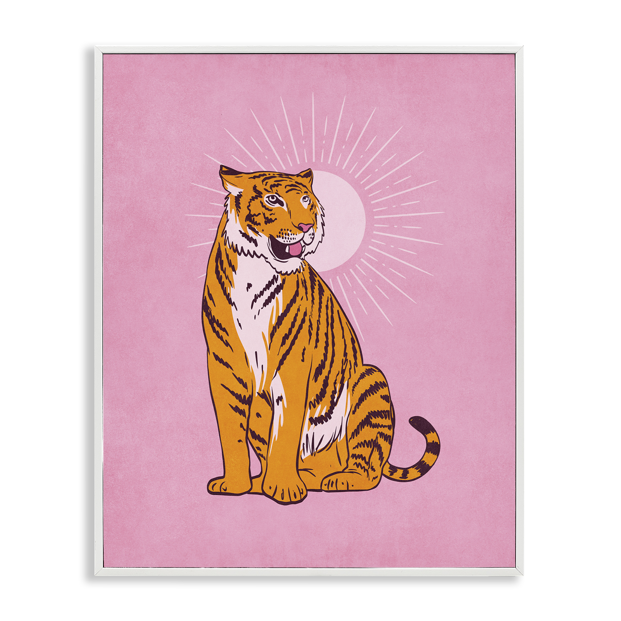 Stupell Industries Preppy Tiger on Pink Animals Painting White Framed Art Print Wall Art, 24 x 30