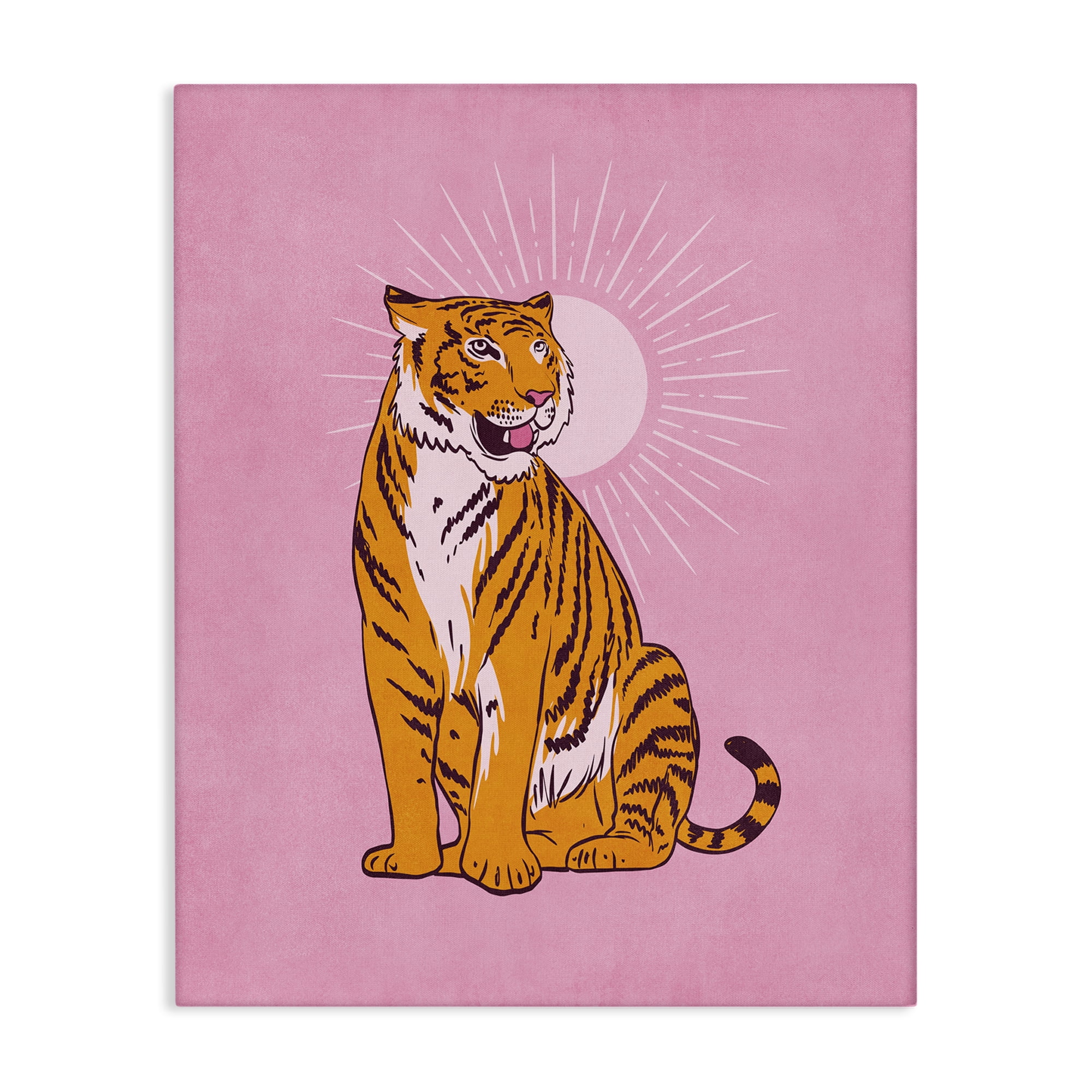 Stupell Industries Preppy Tiger on Pink Animals Painting Wrapped Canvas Art Print Wall Art, 36 x 48