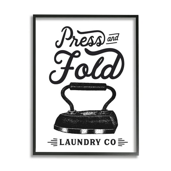 Stupell Industries Press & Fold Antique Iron Laundry Lettering Phrase Graphic Art Black Framed Art Print Wall Art, Design by Lettered and Lined