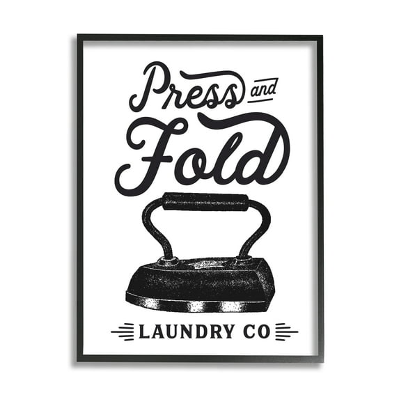 Stupell Industries Press & Fold Antique Iron Laundry Lettering Phrase Graphic Art Black Framed Art Print Wall Art, Design by Lettered and Lined