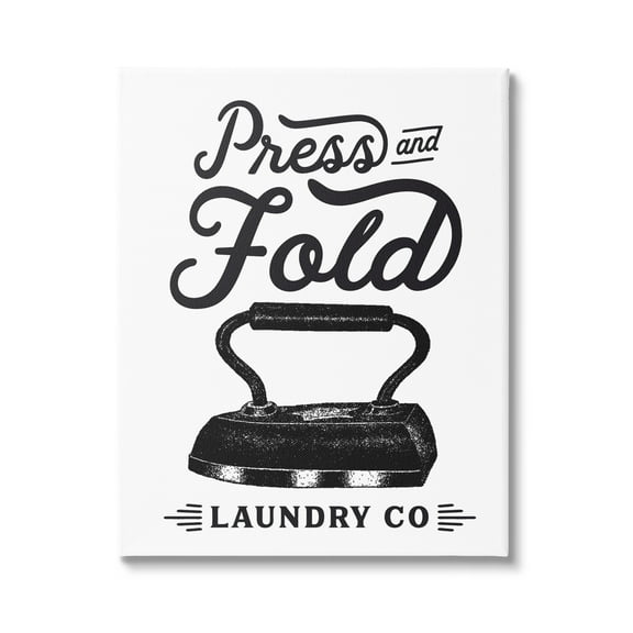 Stupell Industries Press & Fold Antique Iron Laundry Lettering Phrase Graphic Art Gallery Wrapped Canvas Print Wall Art, Design by Lettered and Lined
