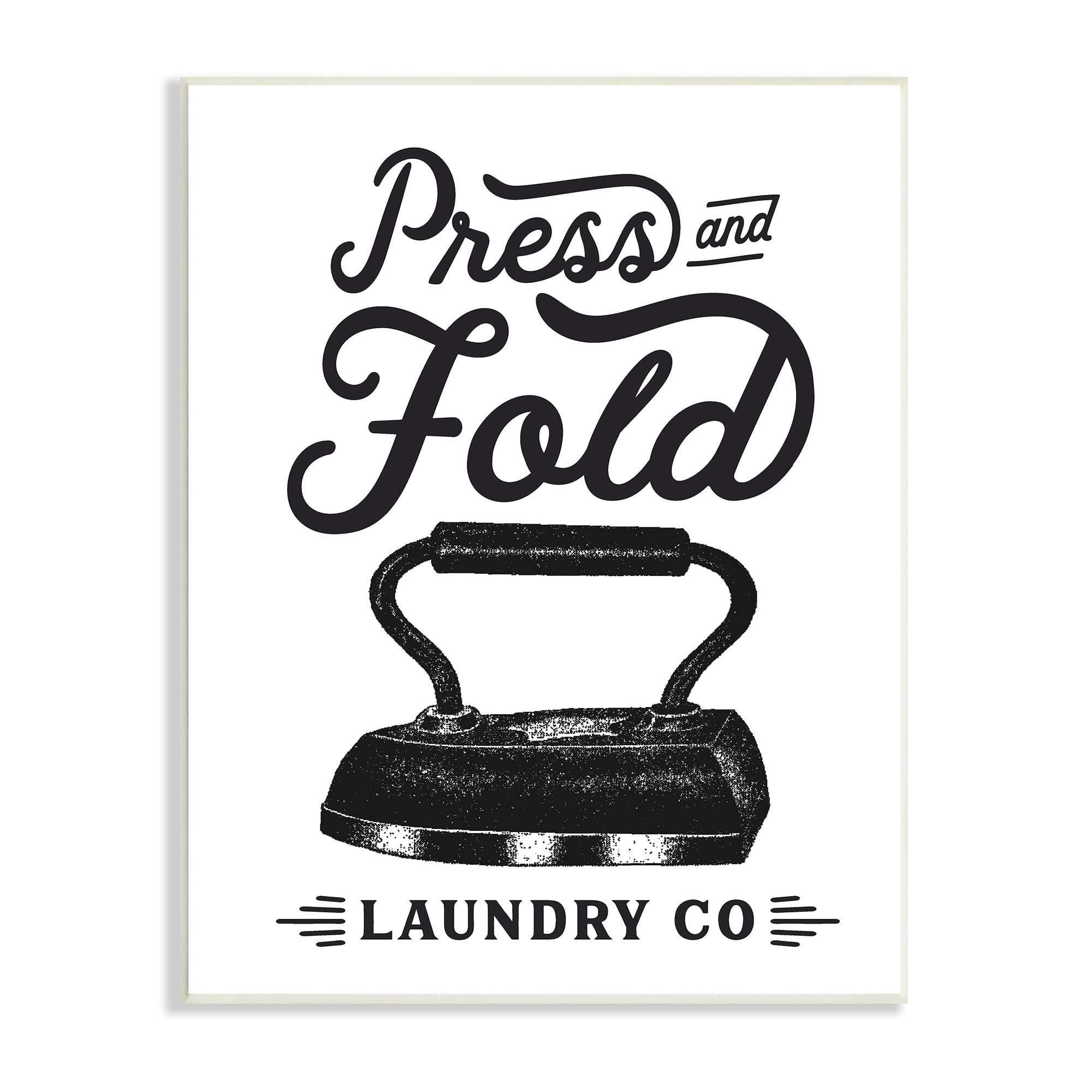 Stupell Industries Press & Fold Antique Iron Laundry Lettering Phrase Graphic Art Unframed Art Print Wall Art, Design by Lettered and Lined