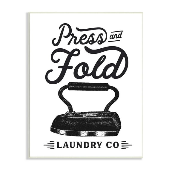 Stupell Industries Press & Fold Antique Iron Laundry Lettering Phrase Graphic Art Unframed Art Print Wall Art, Design by Lettered and Lined