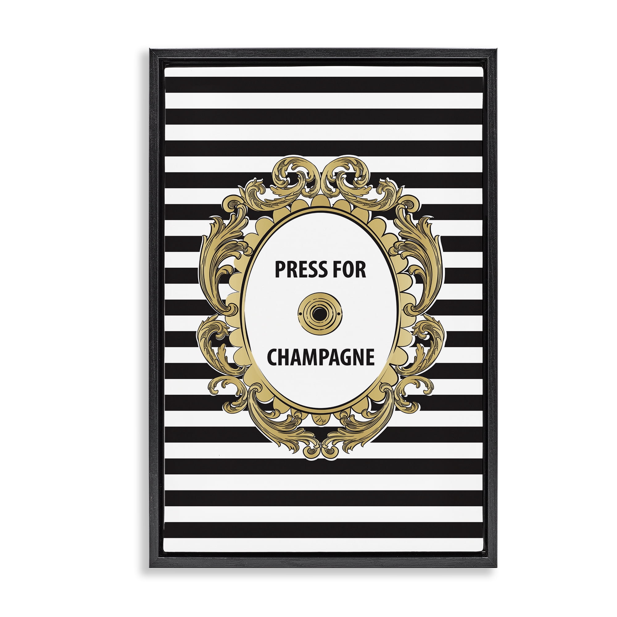 Stupell Industries Press For Champagne Celebration Black Framed Floater Canvas Wall Art, design by Martina Pavlova