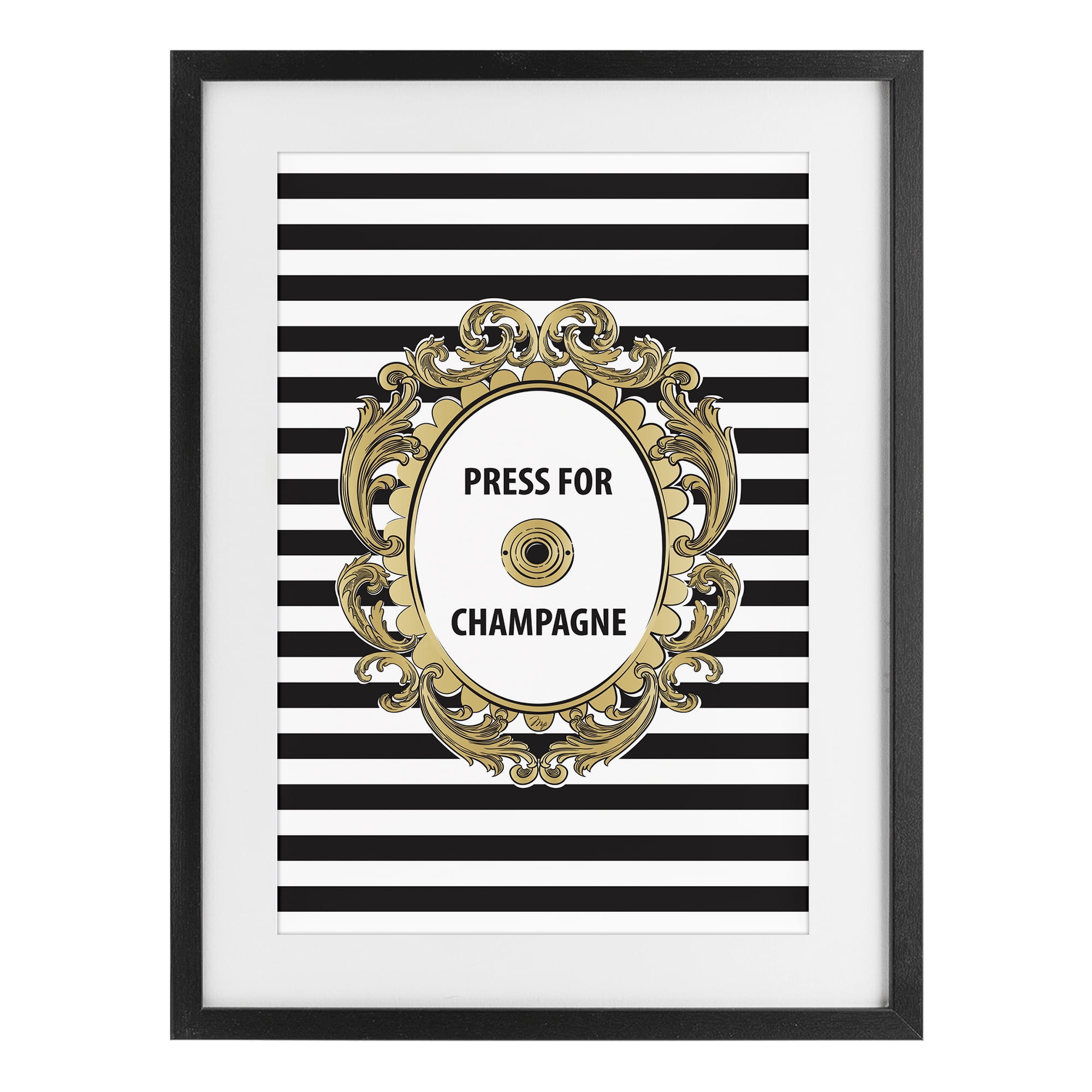 Stupell Industries Press For Champagne Celebration Black Framed Print Under Glass, design by Martina Pavlova