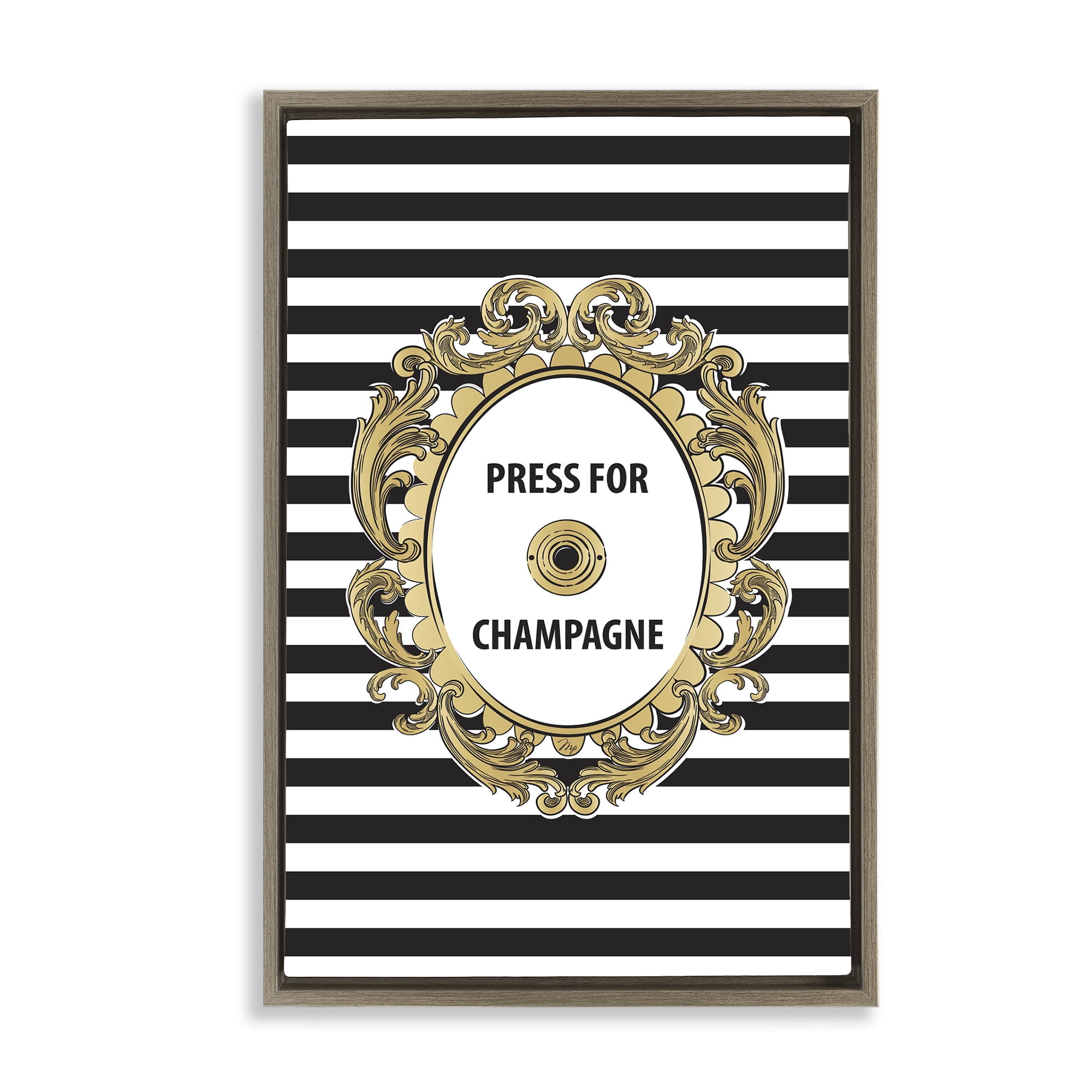 Stupell Industries Press For Champagne Celebration Brown Framed Floater Canvas Wall Art, design by Martina Pavlova