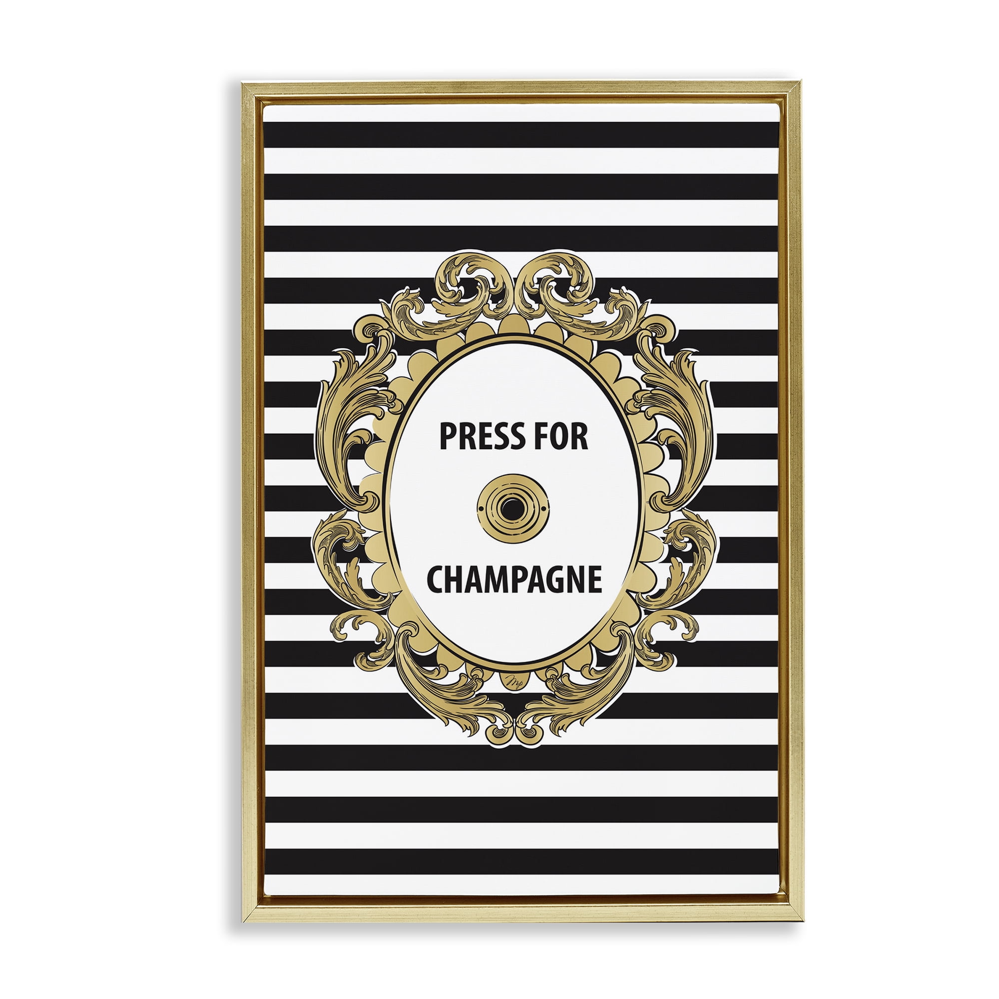 Stupell Industries Press For Champagne Celebration Gold Framed Floater Canvas Wall Art, design by Martina Pavlova