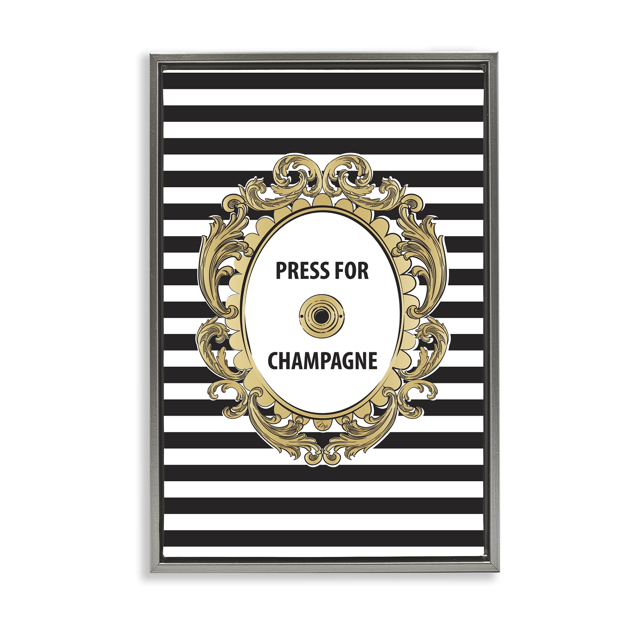 Stupell Industries Press For Champagne Celebration Gray Framed Floater Canvas Wall Art, design by Martina Pavlova