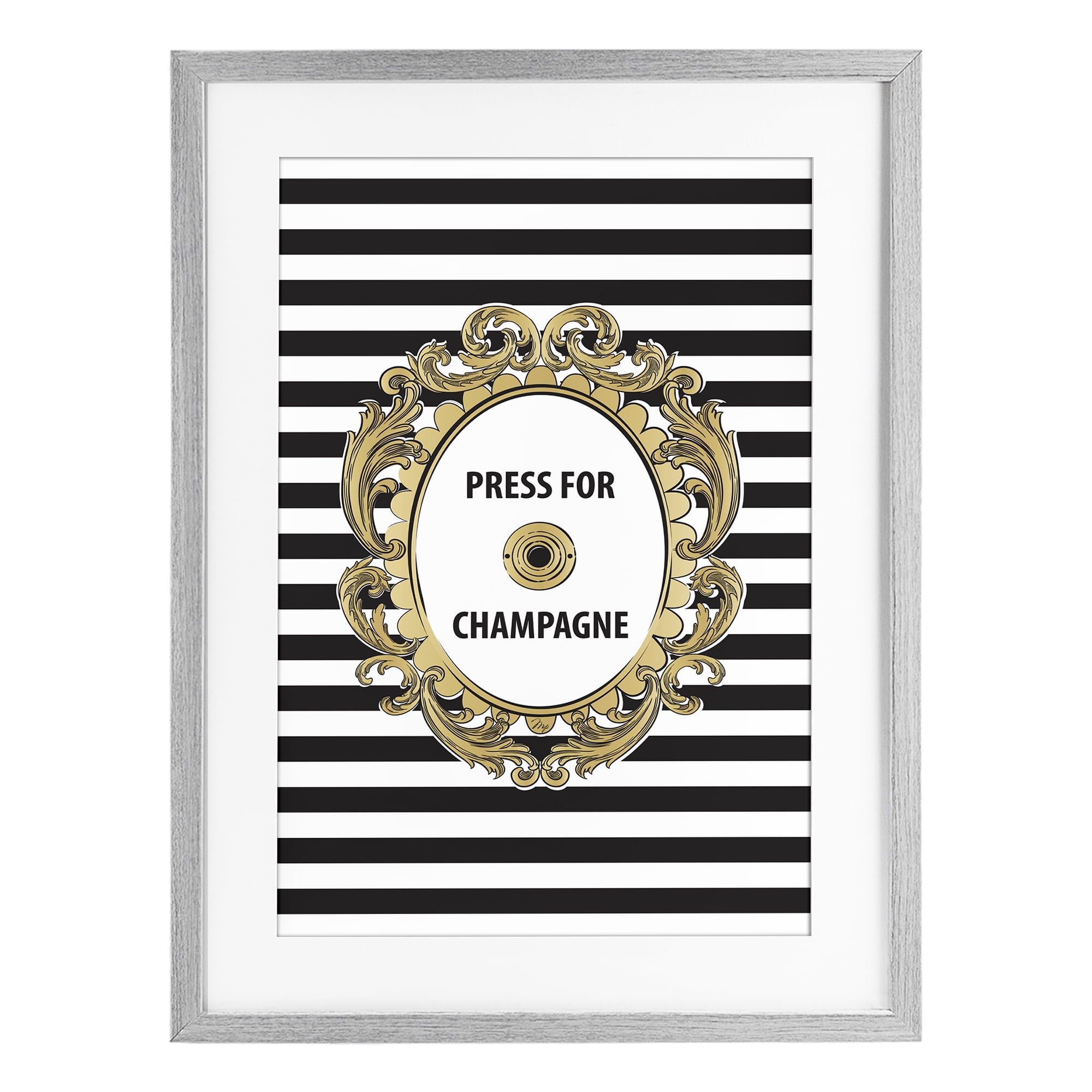 Stupell Industries Press For Champagne Celebration Gray Framed Print Under Glass, design by Martina Pavlova