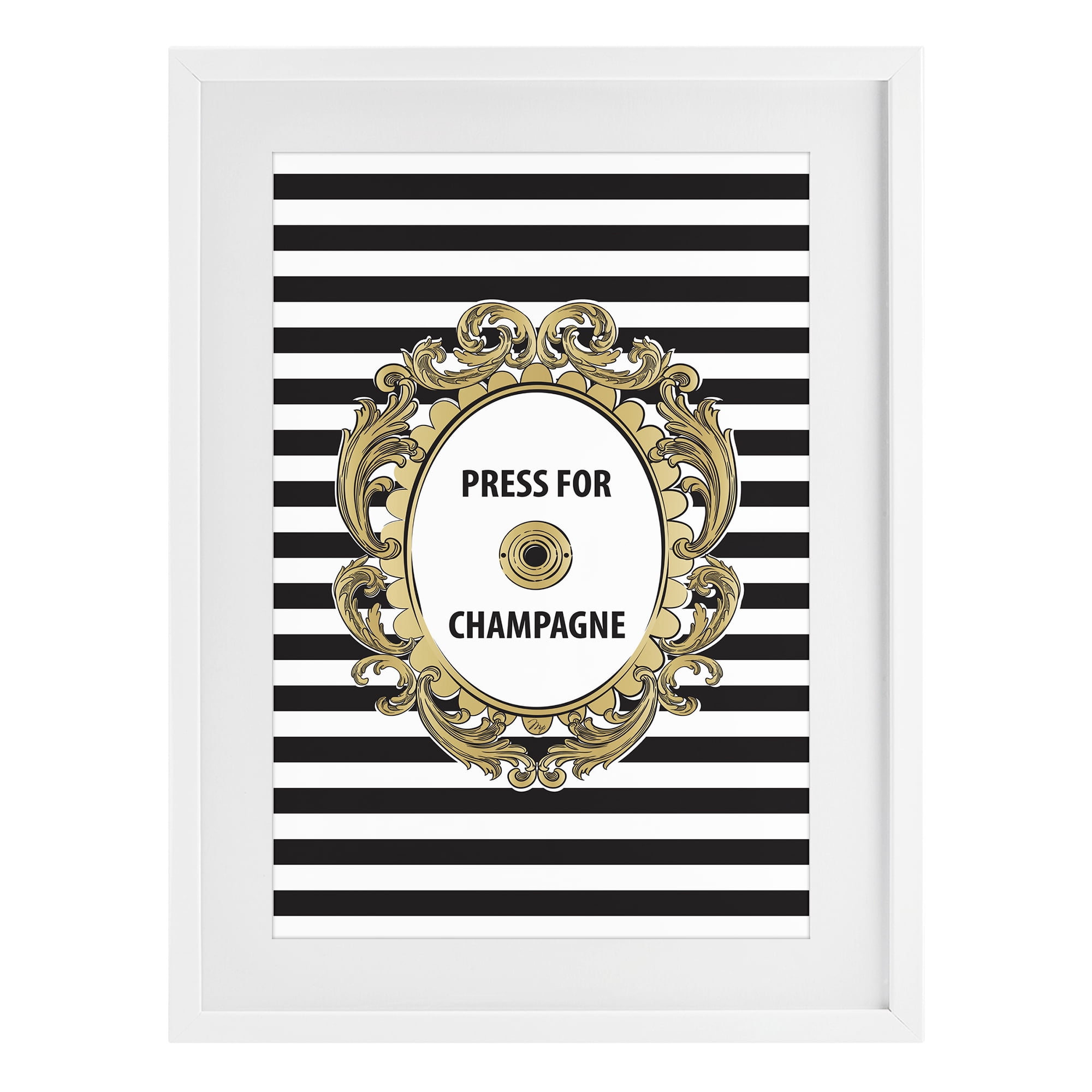 Stupell Industries Press For Champagne Celebration White Framed Print Under Glass, design by Martina Pavlova
