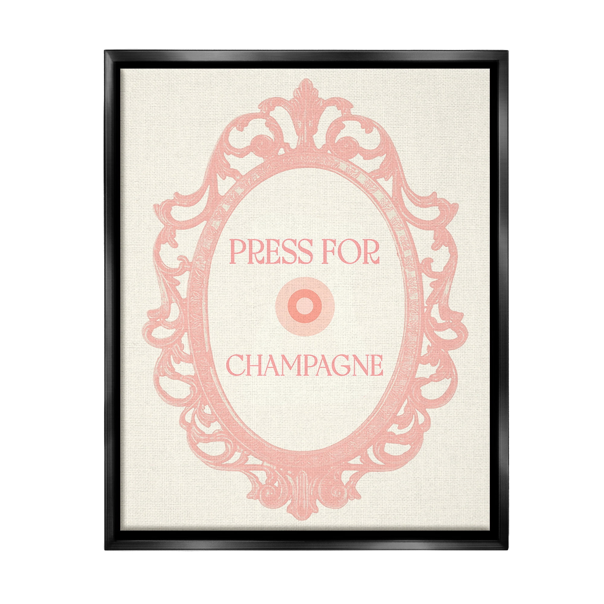 Stupell Industries Press For Champagne Food & Beverage Painting Black Floater Framed Canvas Art Print Wall Art, 17 x 21