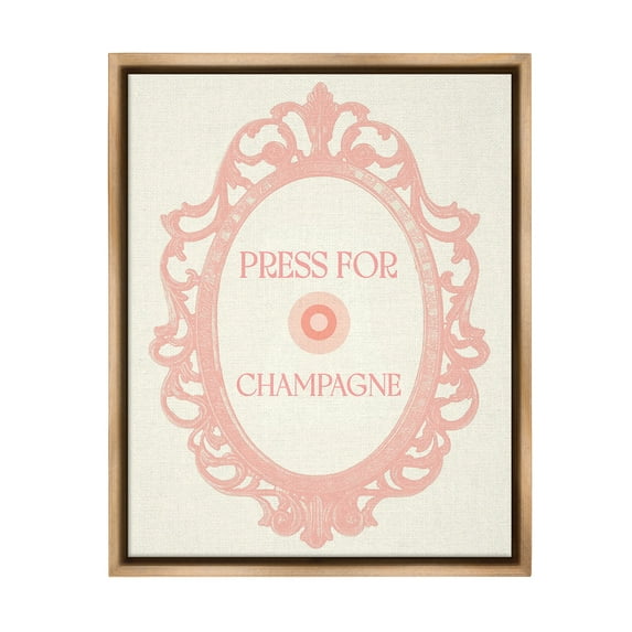 Stupell Industries Press For Champagne Food & Beverage Painting Brown Floater Framed Canvas Art Print Wall Art, 25 x 31