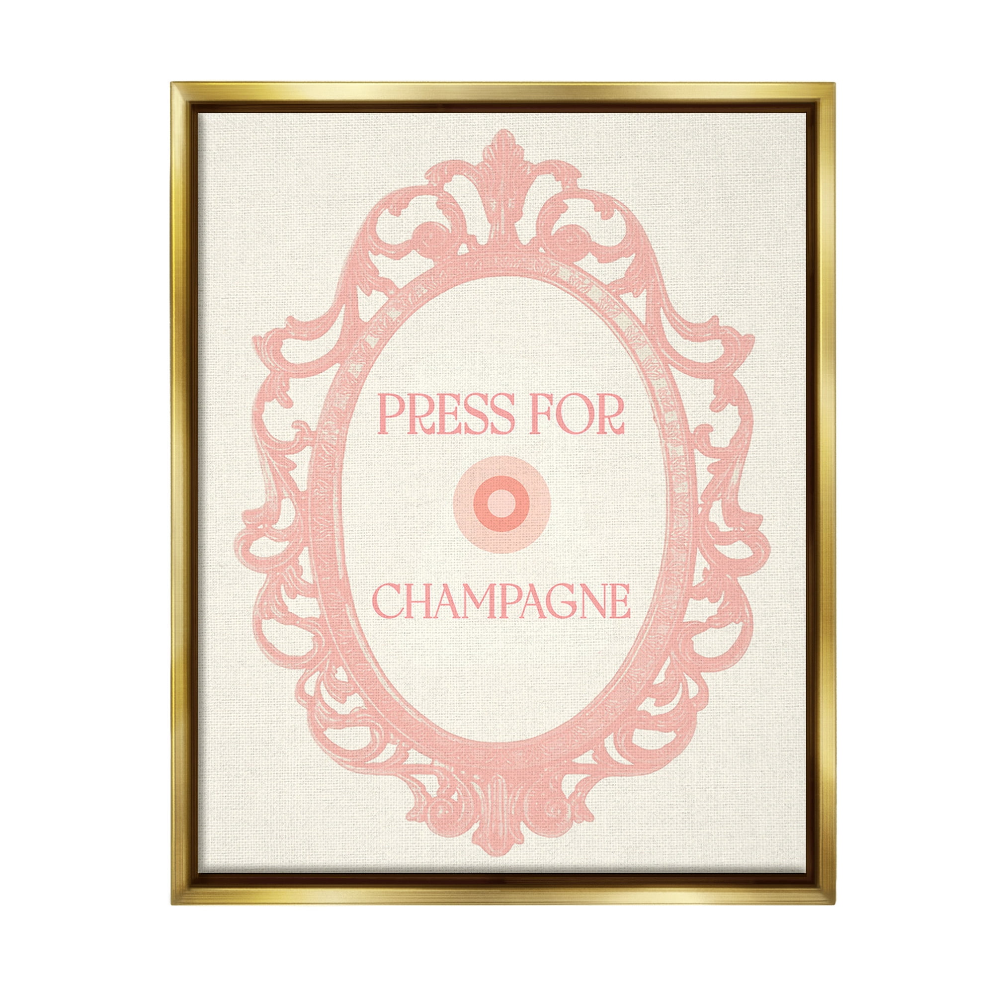 Stupell Industries Press For Champagne Food & Beverage Painting Gold Floater Framed Canvas Art Print Wall Art, 25 x 31