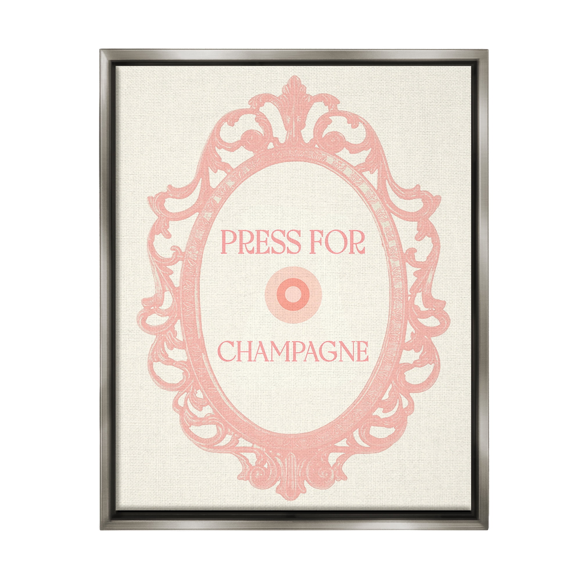 Stupell Industries Press For Champagne Food & Beverage Painting Gray Floater Framed Canvas Art Print Wall Art, 17 x 21